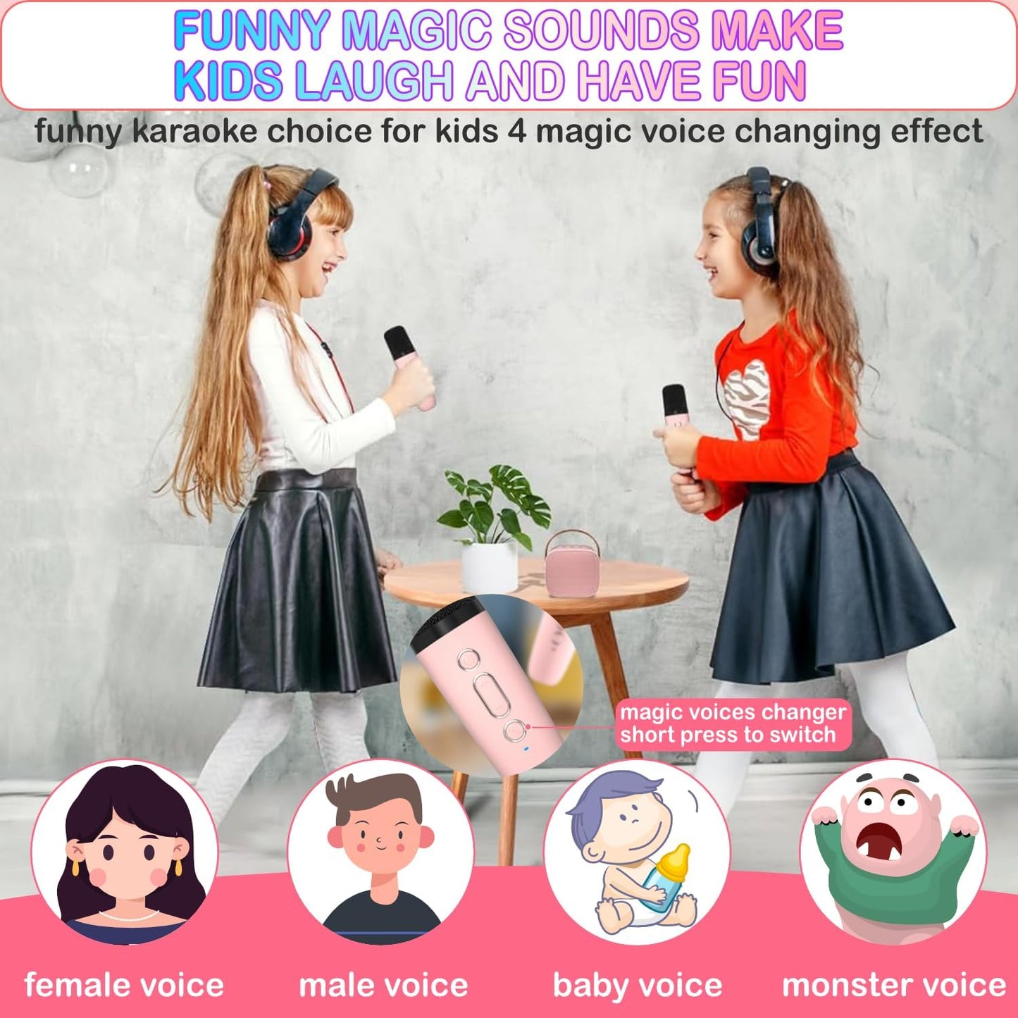 CoralBond Mini Karaoke Machine Pink 2 Wireless Bluetooth Microphones VB051