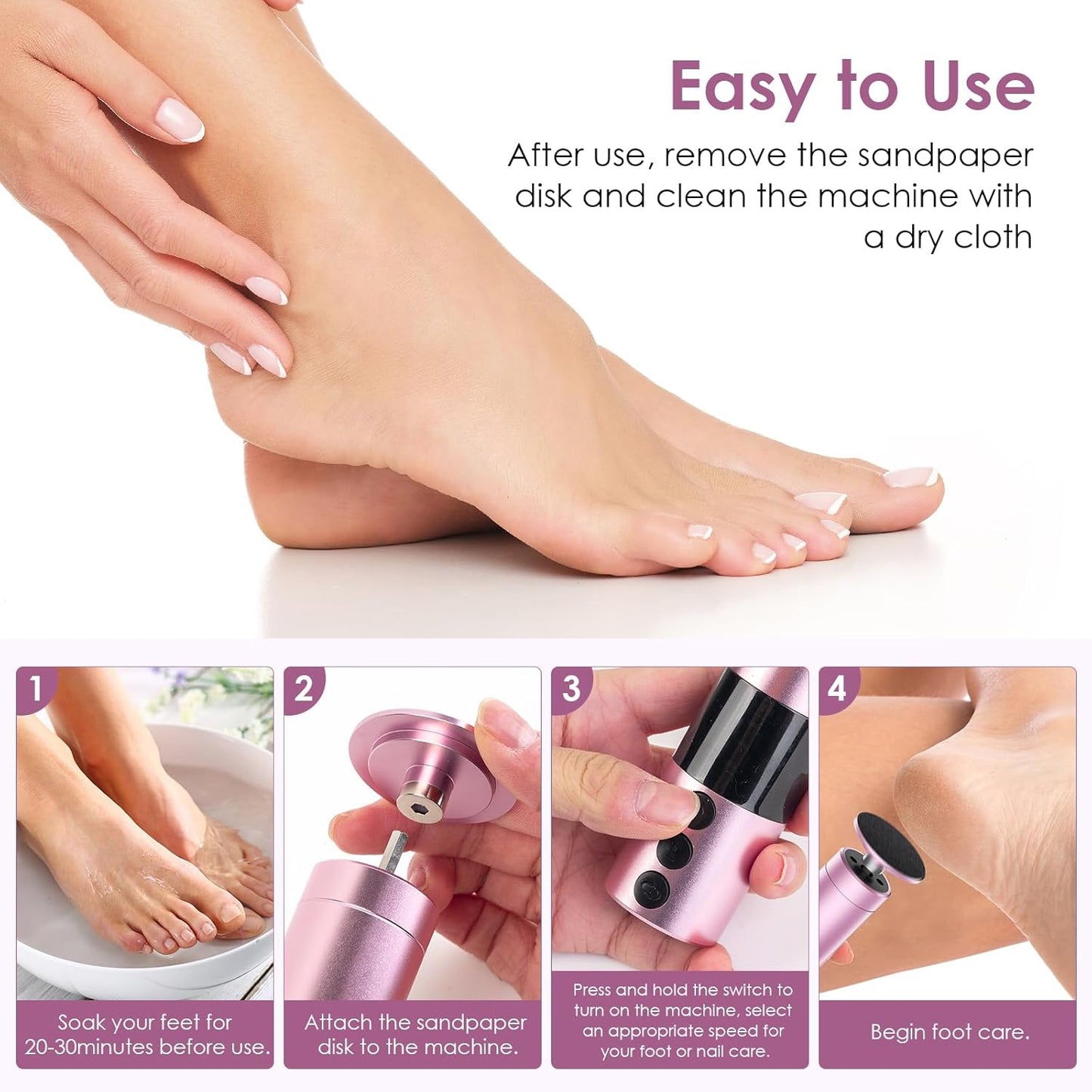 CoralBond Professional 2-in-1 Electric Foot Feet Callus Remover Rose Gold Adjustable Portable Nail File Grinder Kit VB078