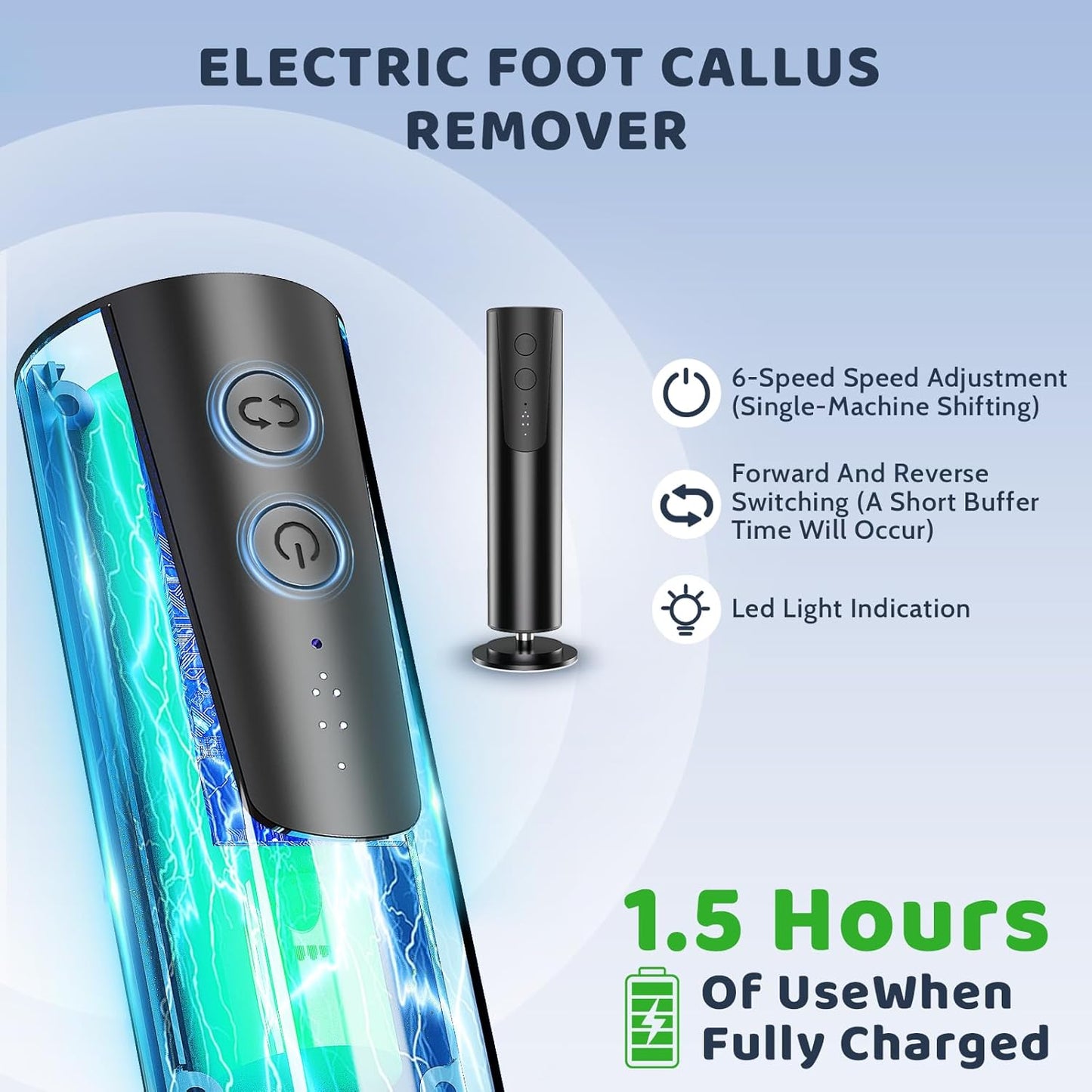 CoralBond 2-in-1 Professional Electric Callus Foot Feet Remover Matte Black Powerful File Grinder Sander Machine Adjustable Pedicure Tool VB069
