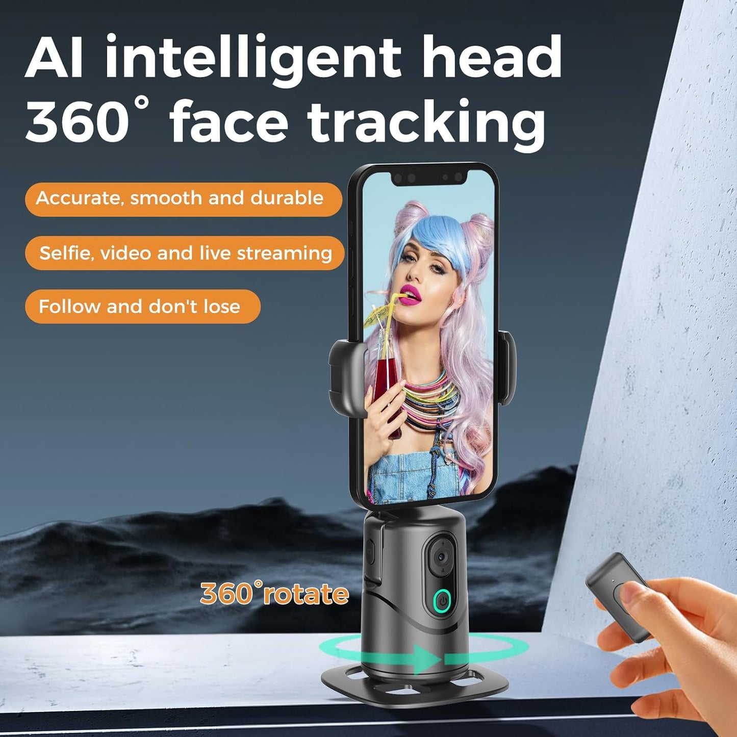 CoralBond Auto Face Tracking Phone Holder 360° Rotation Camera Stand Remote Gesture Controlled VB093
