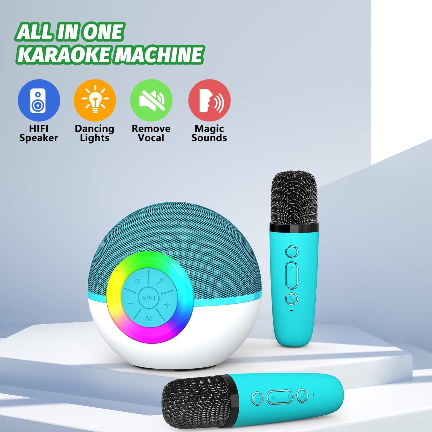 CoralBond Portable Mini Karaoke Machine Green Adults Bluetooth Speaker 2 Wireless Microphones VB048