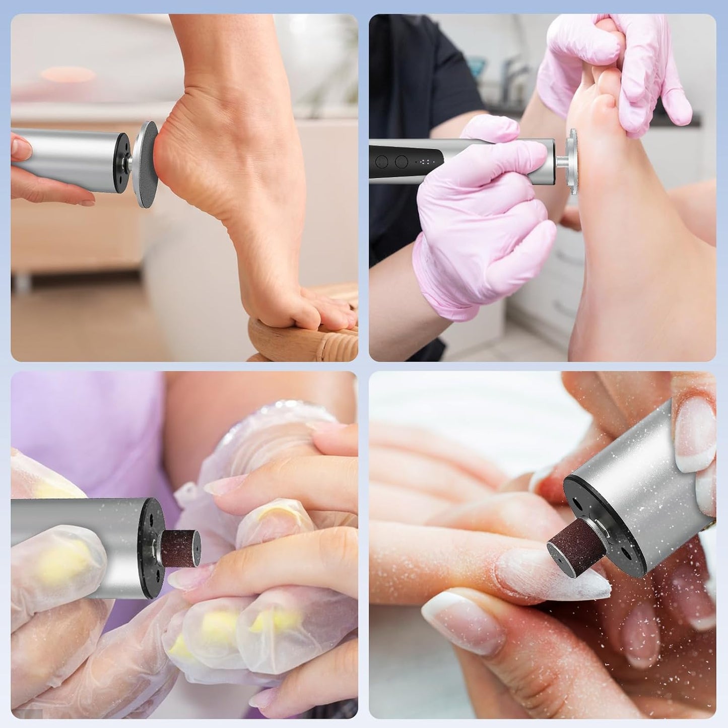 CoralBond 2-in-1 Professional Electric Foot Callus Remover Silver Powerful File Grinder Sander Machine Adjustable Pedicure Tool VB071