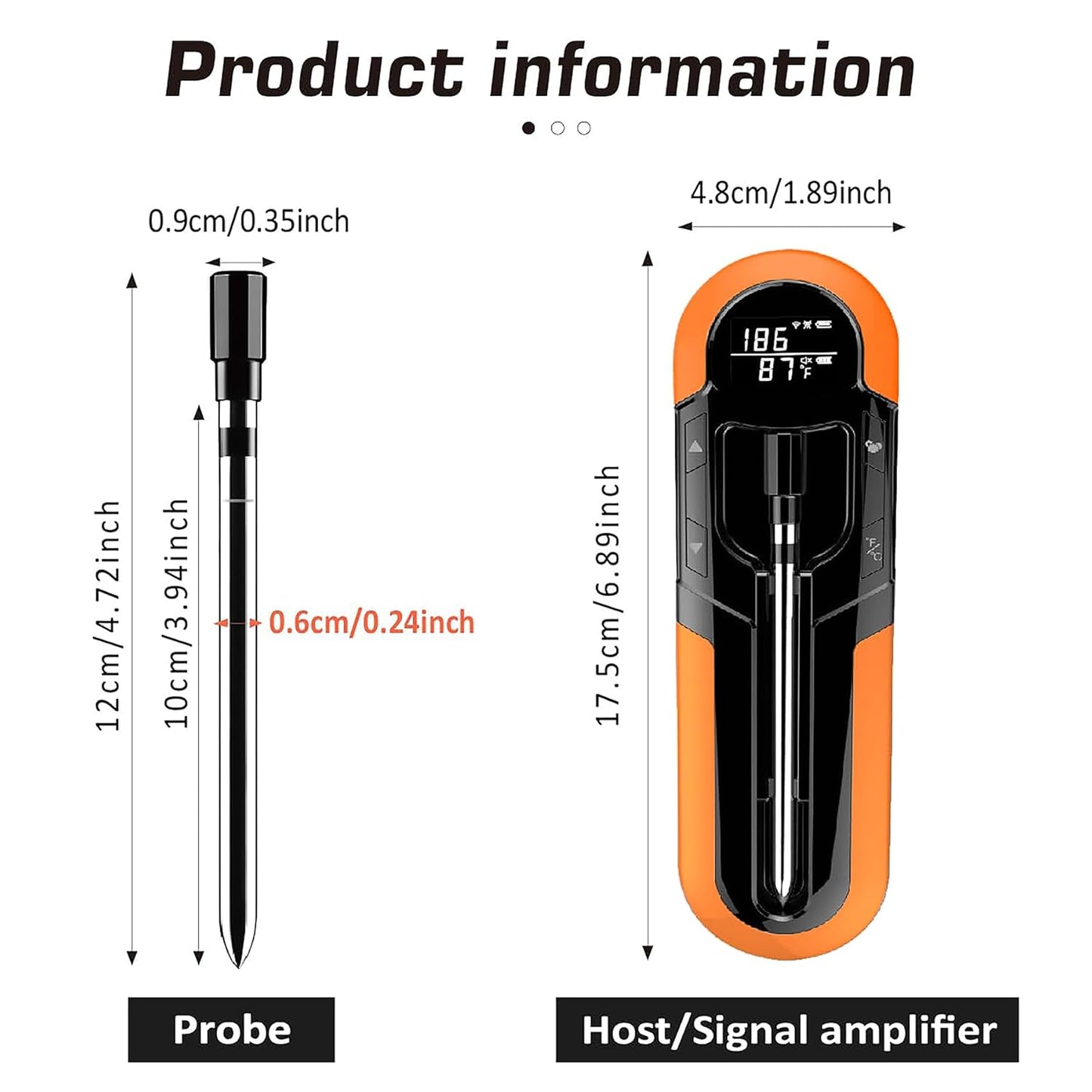CoralBond Portable Wireless Digital Meat Cooking Thermometer Orange Grilling VB002