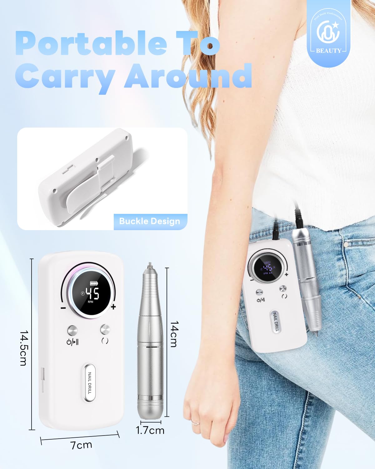 CoralBond Professional Electric Nail Drill 45000 RPM Cordless Rechargeable File Kit Portable VB117