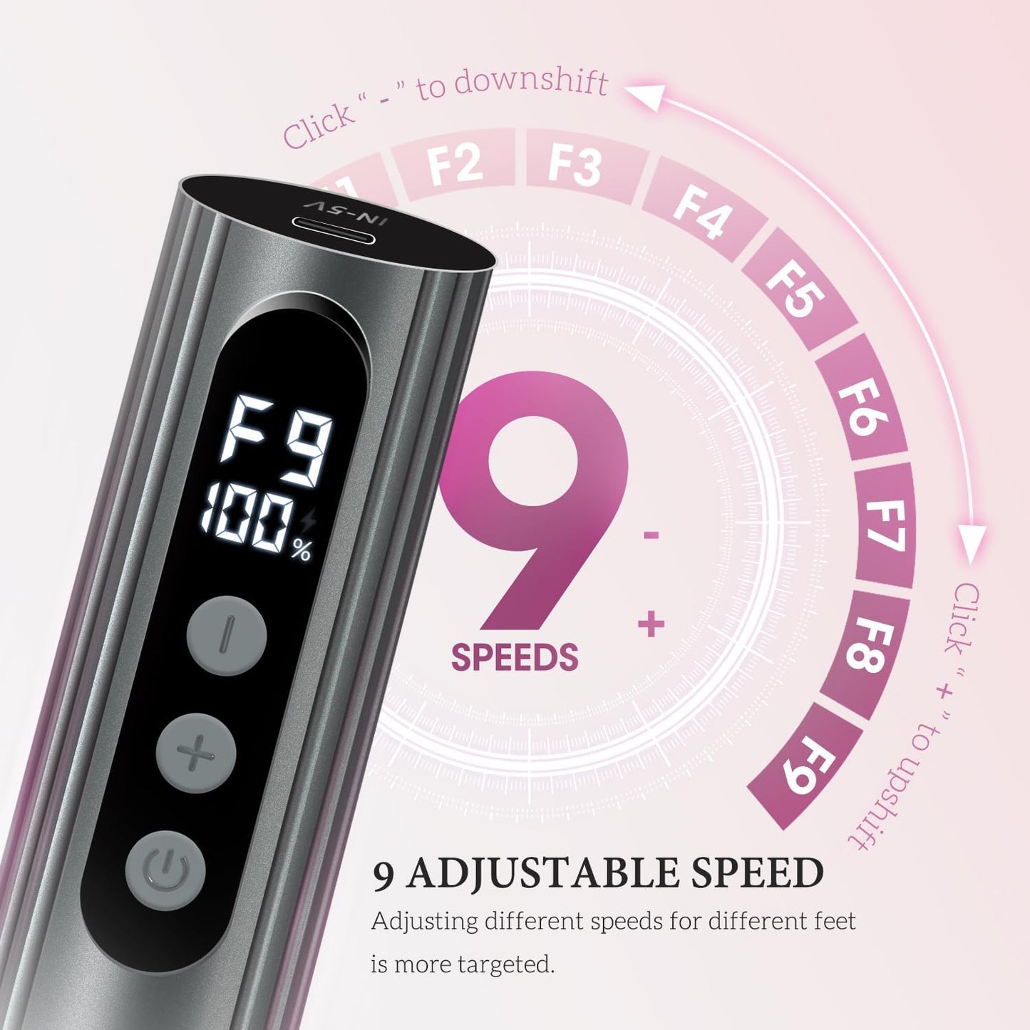 CoralBond 2-in-1 Electric Callus Foot Feet File Nail Grinder Gray Grinder Rechargeable Remover LED VB072