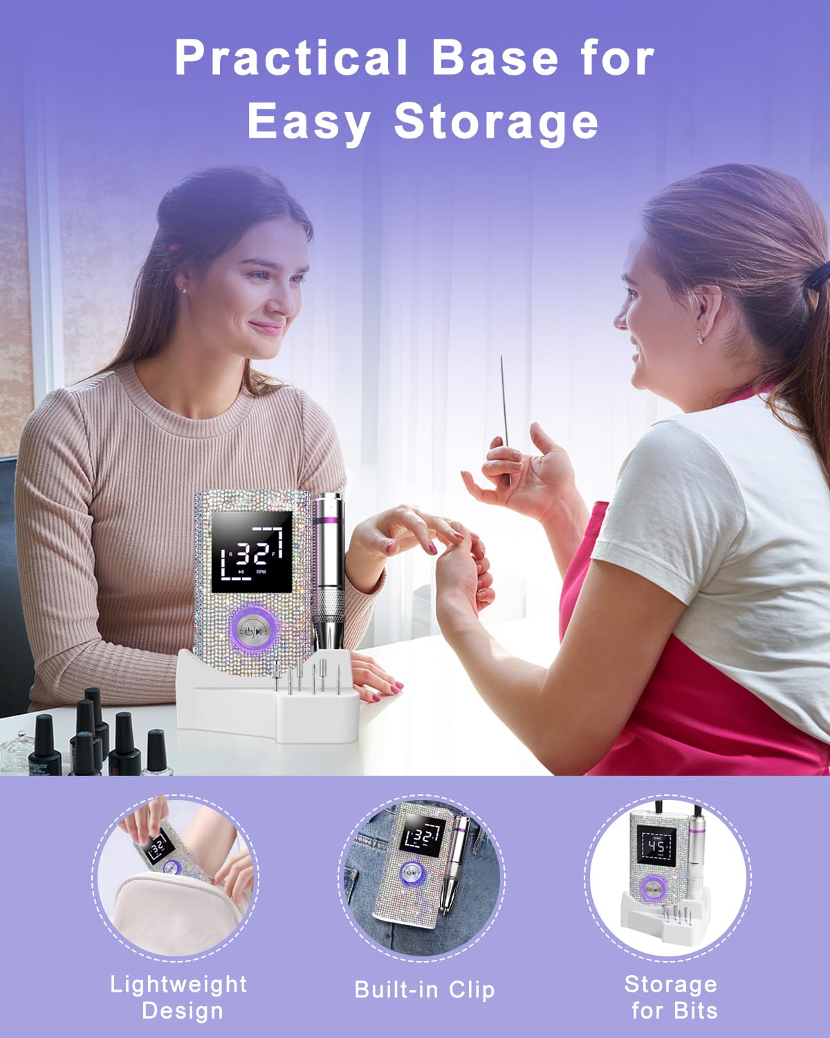 CoralBond Electric Nail Drill 45000 RPM Cordless Portable Rechargeable Diamond E-File Low Noise