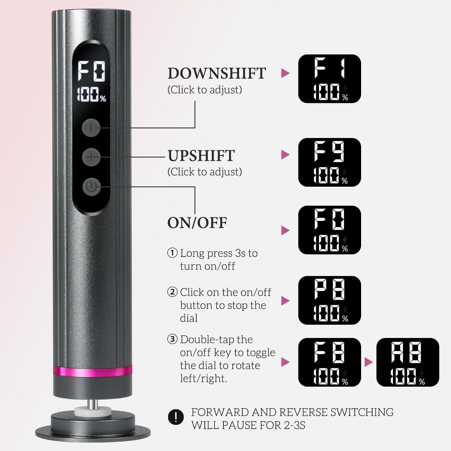 CoralBond 2-in-1 Electric Callus Foot Feet File Nail Grinder Gray Grinder Rechargeable Remover LED VB072