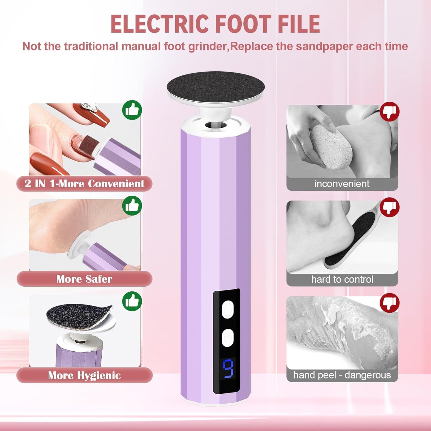 CoralBond Electric Foot Feet Callus Remover Purple Rechargeable Adjustable Speed File VB076
