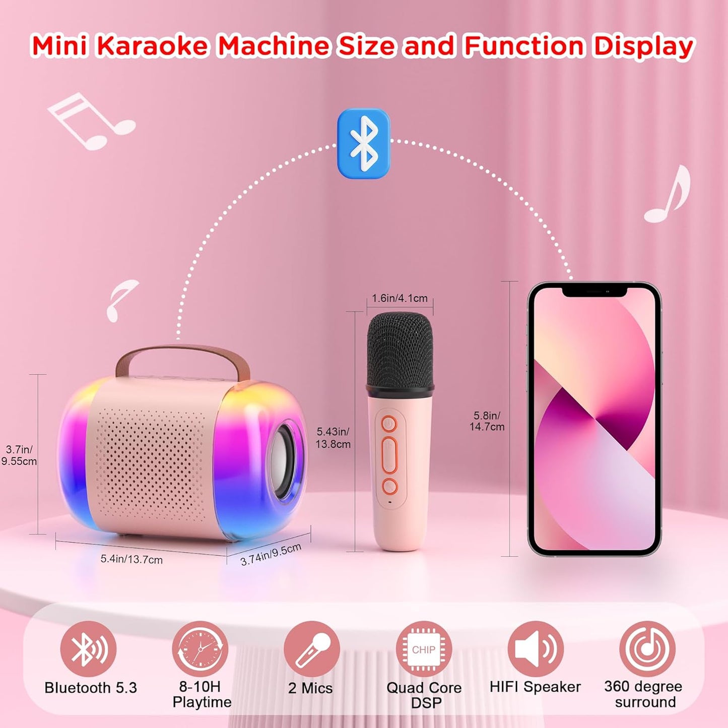 CoralBond Portable Mini Karaoke Machine 2 Wireless Microphones LED Home Party VB021