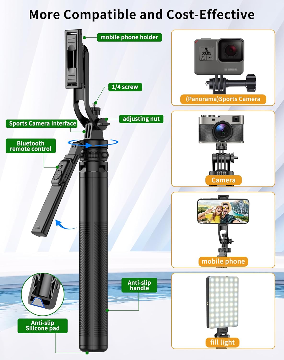 CoralBond 71" Cell Phone Tripod Selfie Stick iPhone Stand Travel Remote Controlled VB106