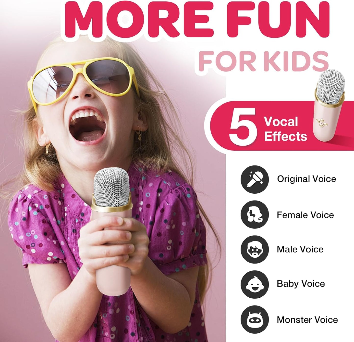 CoralBond Karaoke Machine Pink Best Mini Karaoke 2 Wireless Bluetooth Microphones VB043