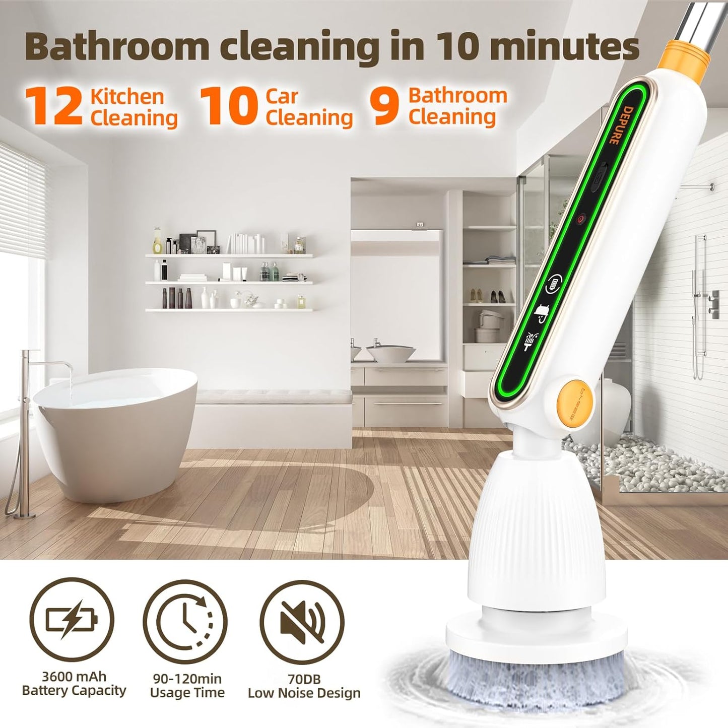 CoralBond Cordless Electric Spin Brush Scrubber Quiet Power Cleaning Cleaner VB061