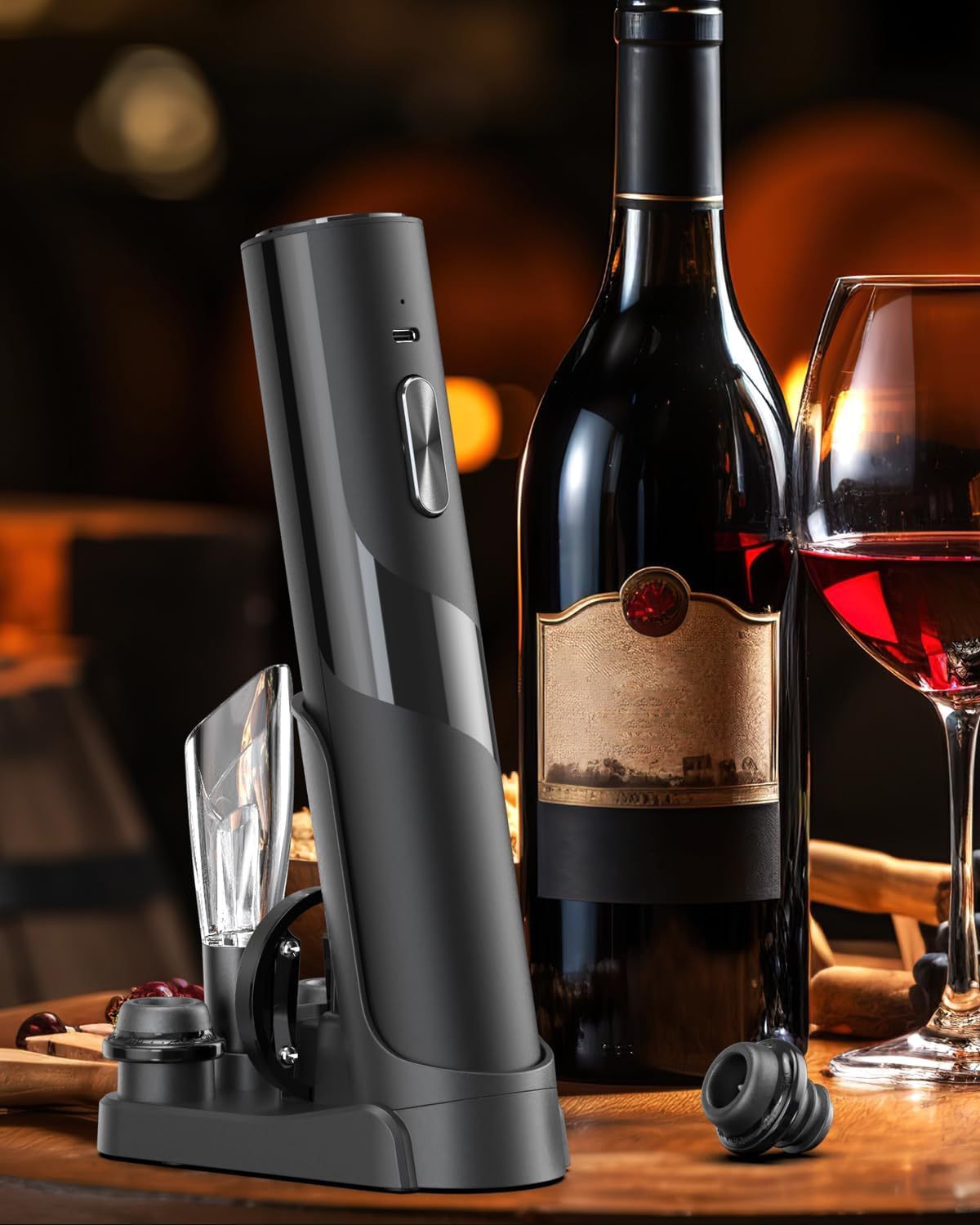 CoralBond 7-in-1 Electric Wine Bottle Opener Rechargeable Gift Set Vacuum Pump VB026