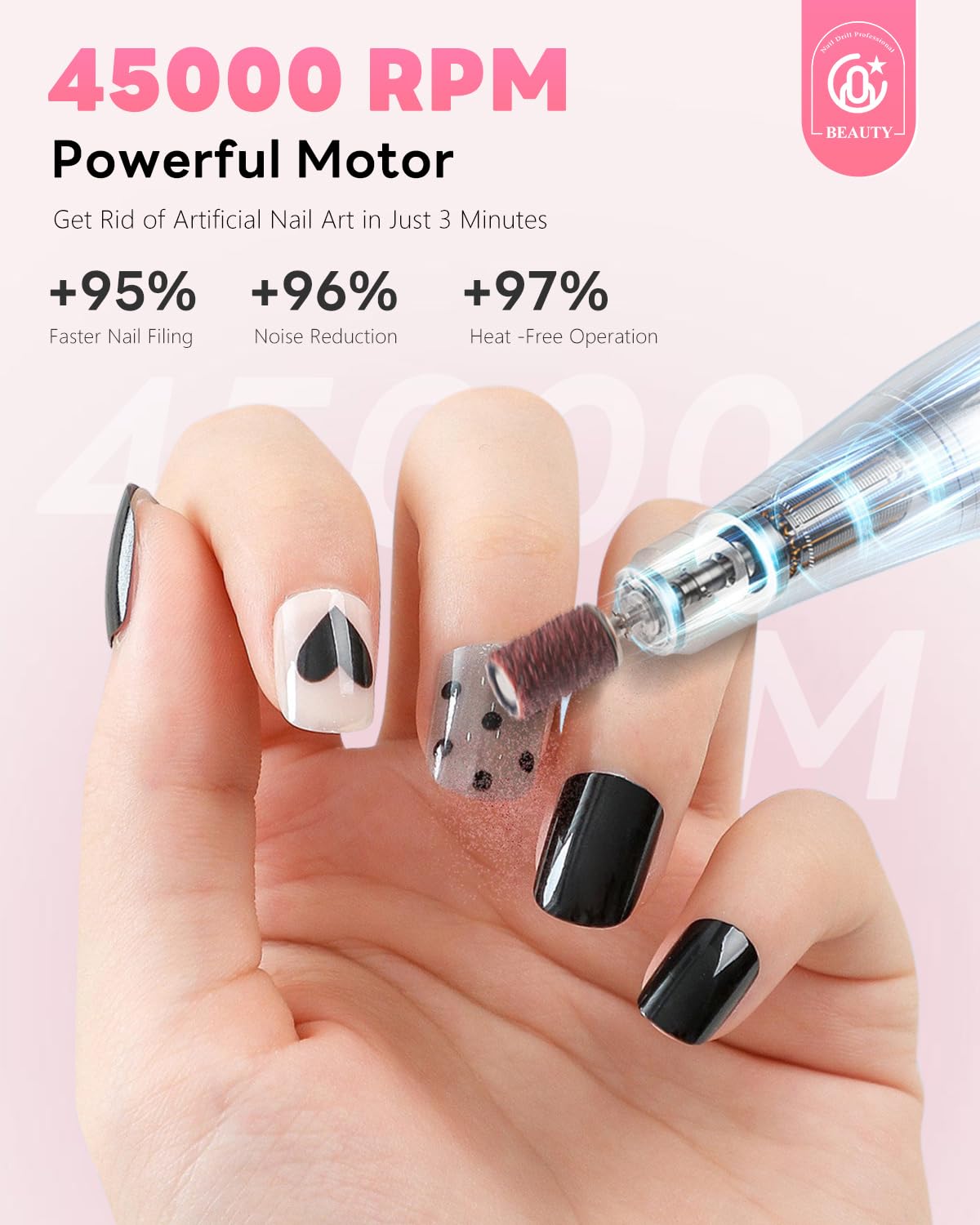 CoralBond Professional Electric Nail Drill 45000 RPM Cordless Portable Rechargeable File Kit VB118