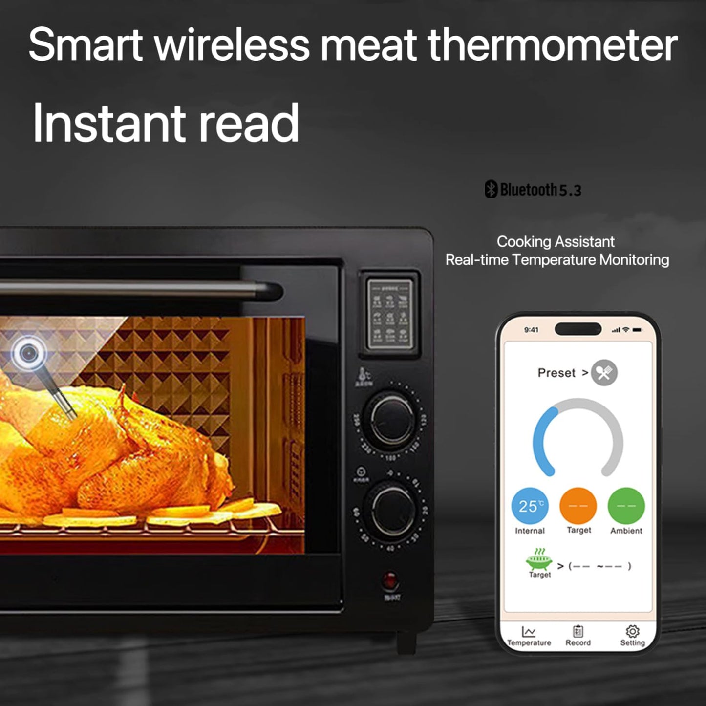 CoralBond Wireless Waterproof Probe Meat Cooking Thermometer Bluetooth 820ft Range VA HD Digital VB001