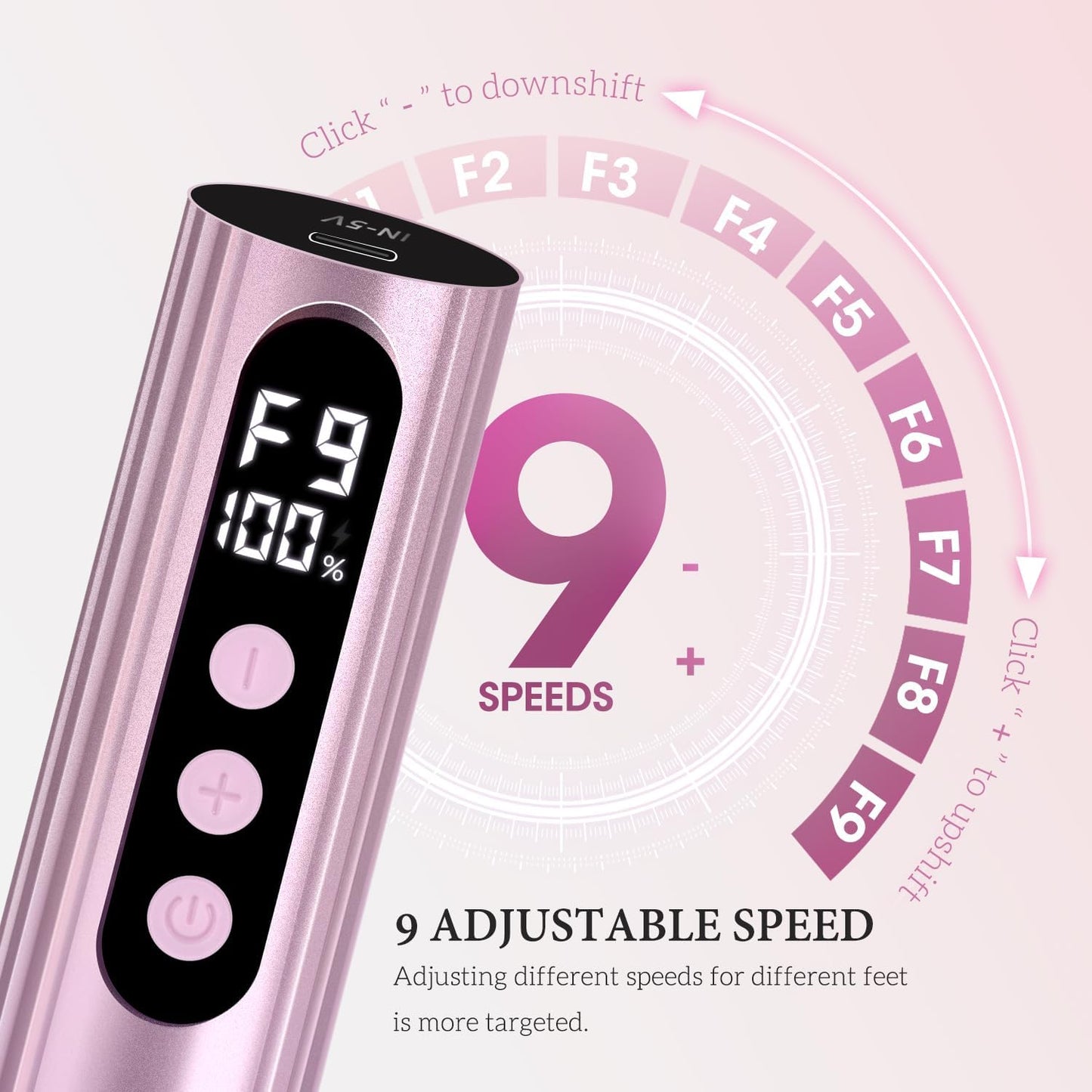 CoralBond 2-in-1 Electric Callus Foot Feet File Nail Grinder Rechargeable Remover LED Pink VB073