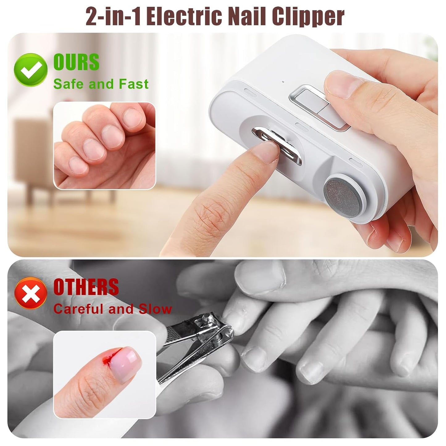 CoralBond 2 in-1 Electric Nail Clipper Trimmer Polisher White Automatic Fingernail File Light VB083
