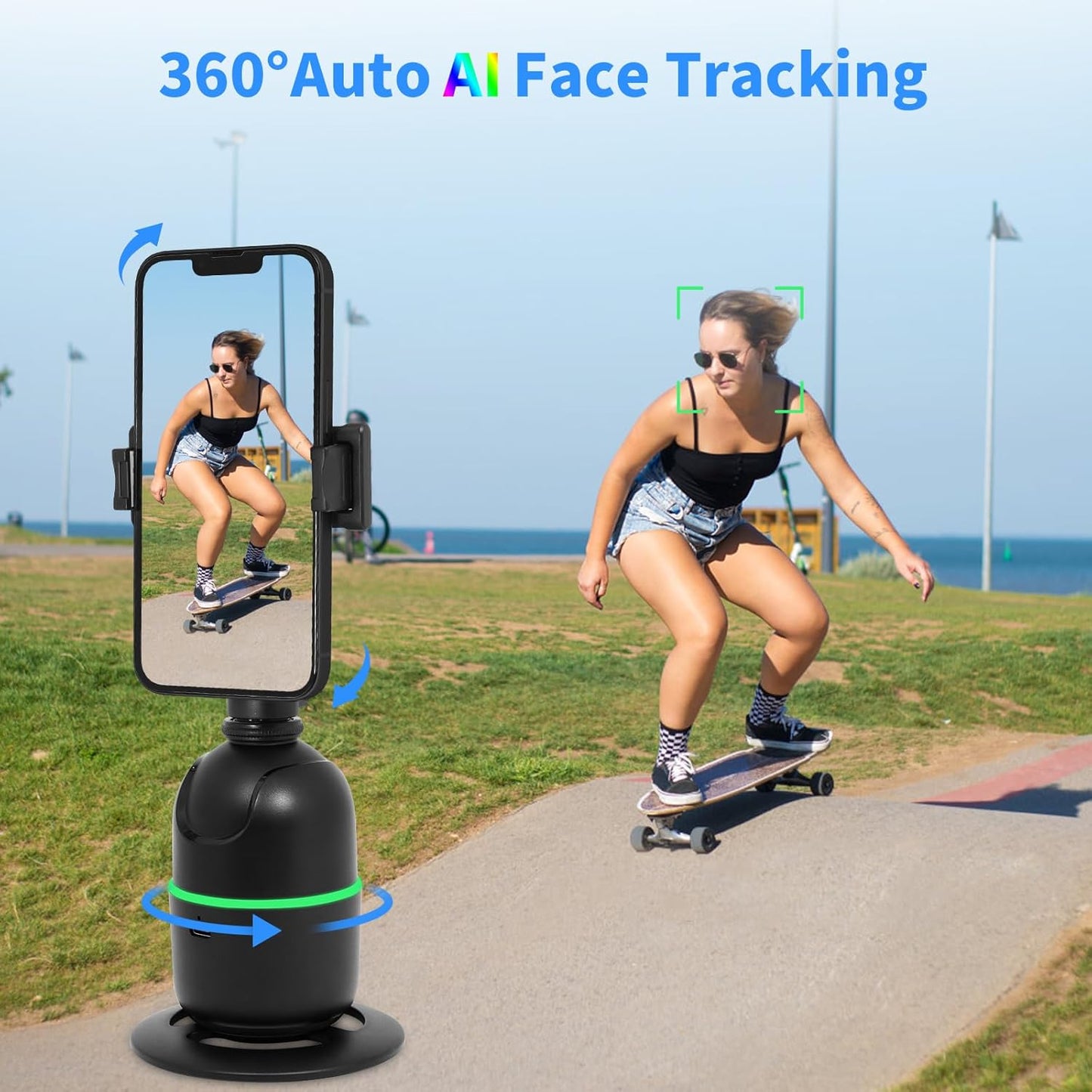 CoralBond Auto Face Body Tracking Smart Tripod 360° Rotation Phone Holder Fill Light Stand VB099
