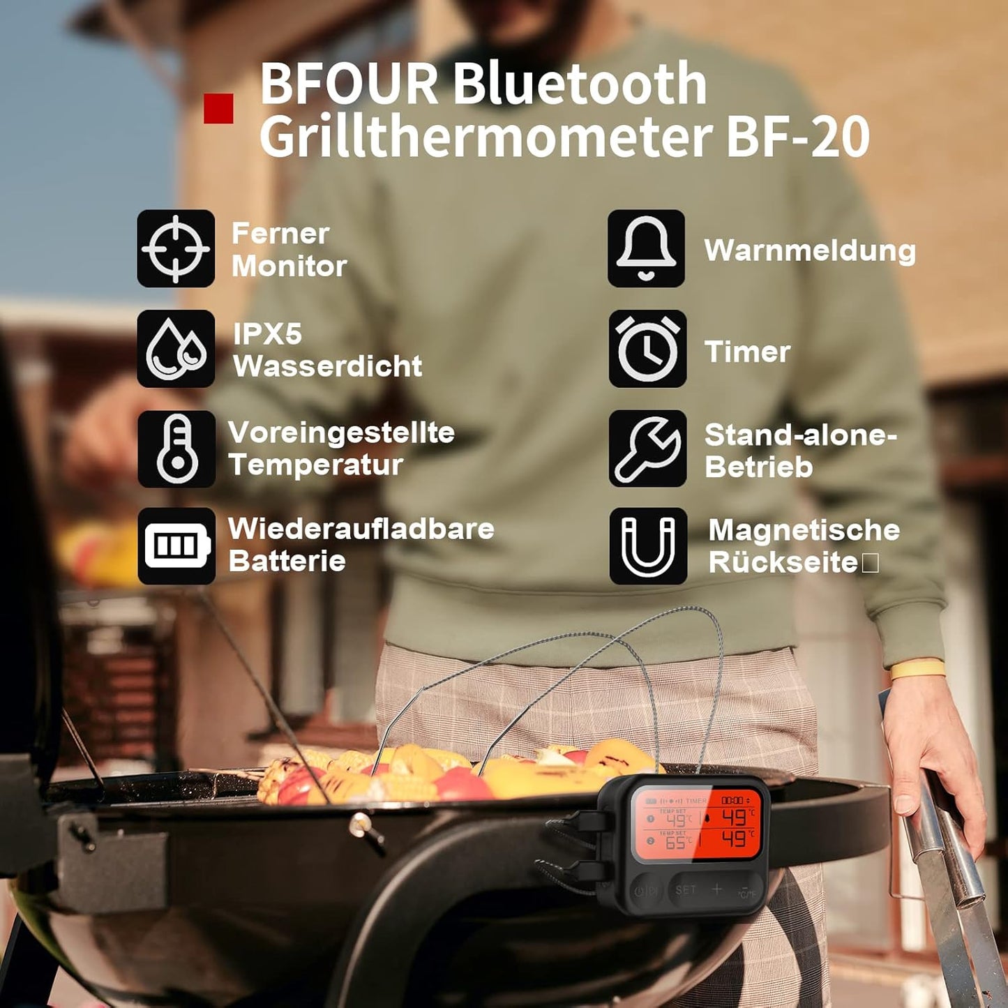 CoralBond Wireless Bluetooth Digital Meat Thermometer Grilling Smoking Dual Probe VB018