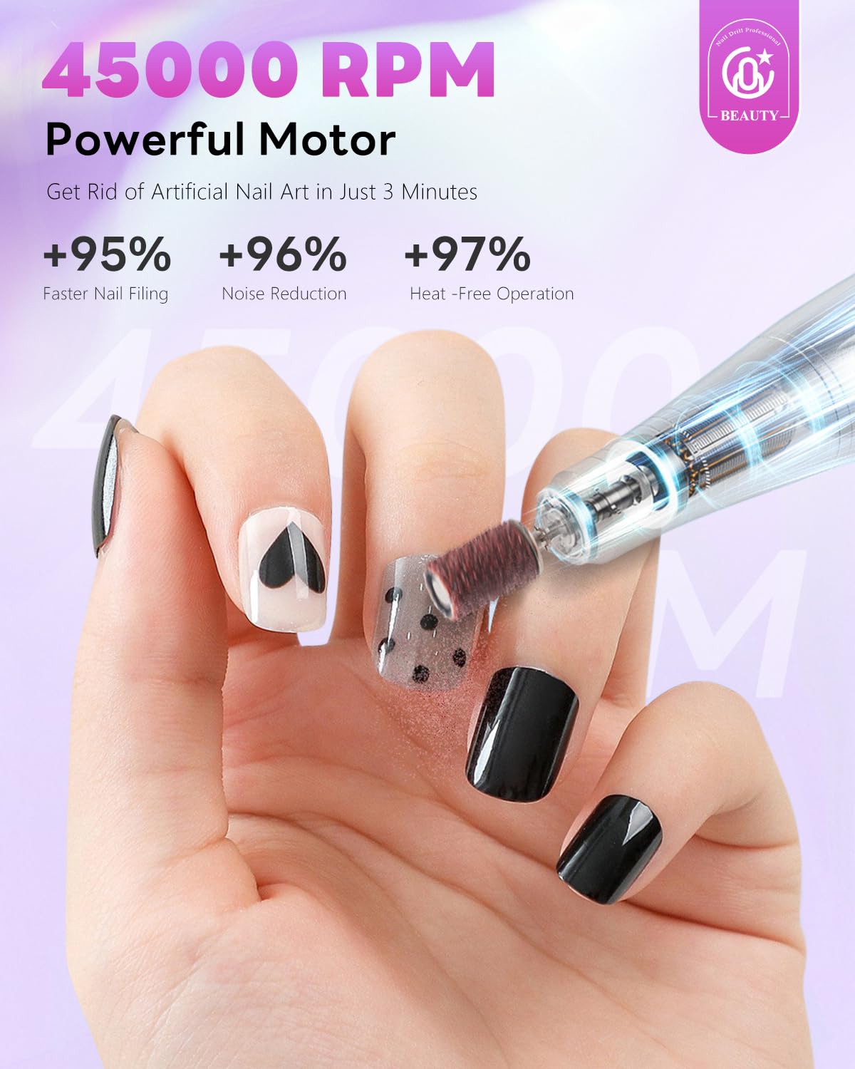 CoralBond Professional Electric Nail Drill Portable Cordless Rechargeable File Kit 45000 RPM VB119