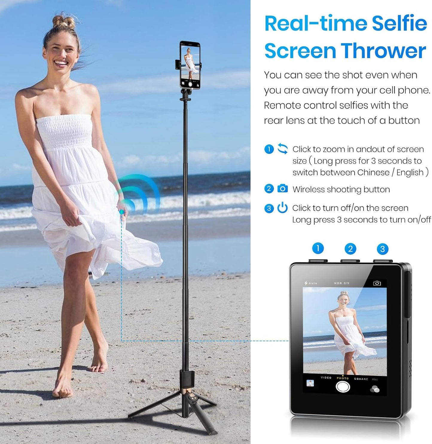 CoralBond Universal Real Time Back Camera Monitor iPhone Android Vlog Selfie Screen VB104
