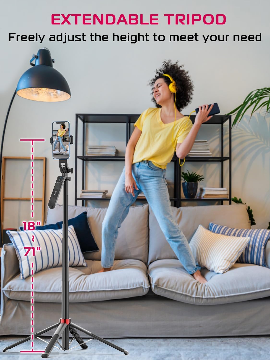 CoralBond 71" All-in-1 Extendable Selfie Stick Tripod Stand Quadrapod Phone Clip Travel iPhone VB107