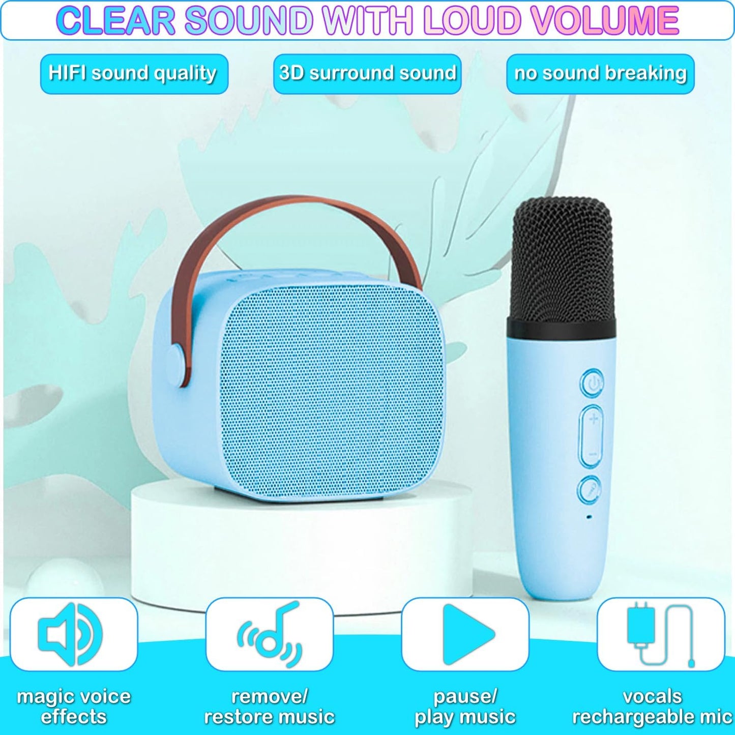 CoralBond Karaoke Machine Blue Mini 2 Wireless Bluetooth Microphones VB050