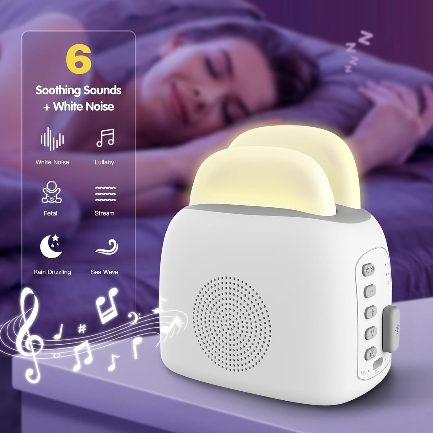CoralBond Toast Night Light White Noise Cute Teenager Sound Machine Bluetooth Speaker Portable VB049