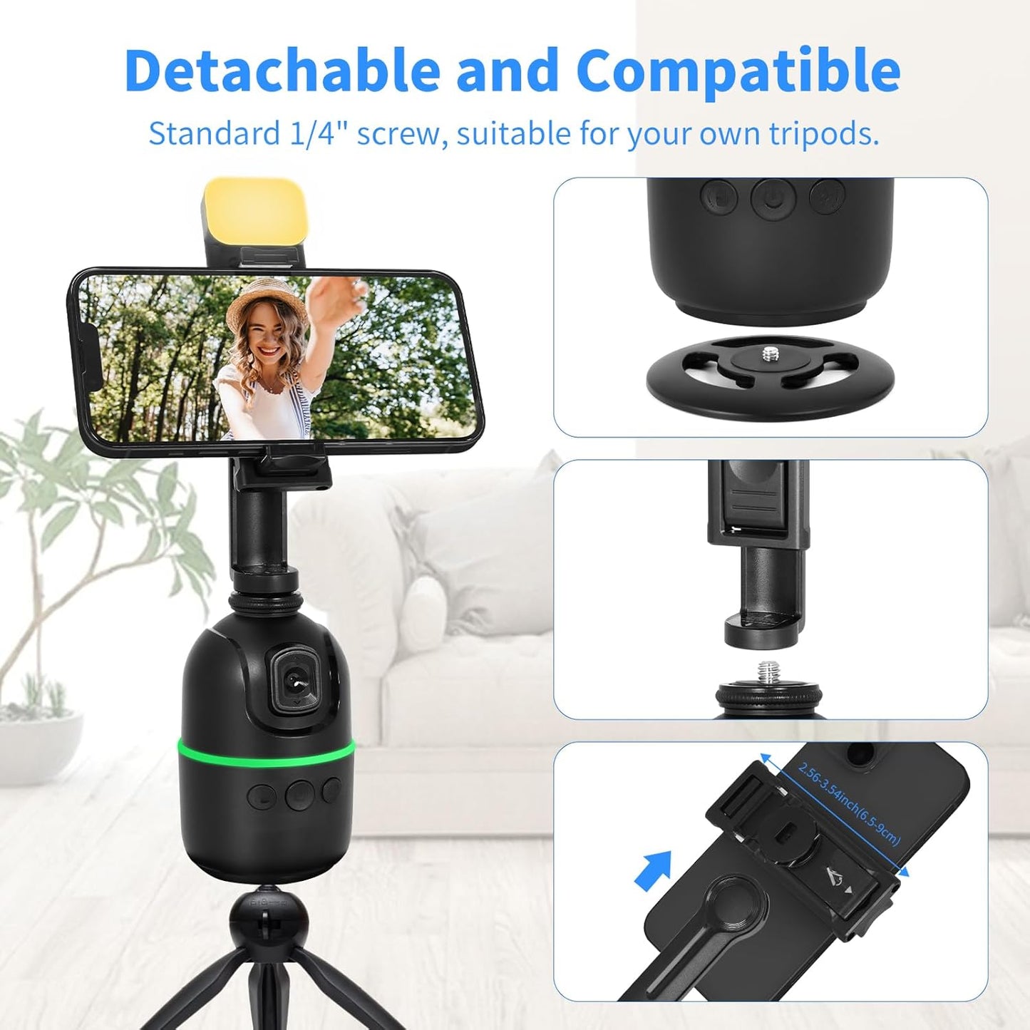 CoralBond Auto Face Body Tracking Smart Tripod 360° Rotation Phone Holder Fill Light Stand VB099