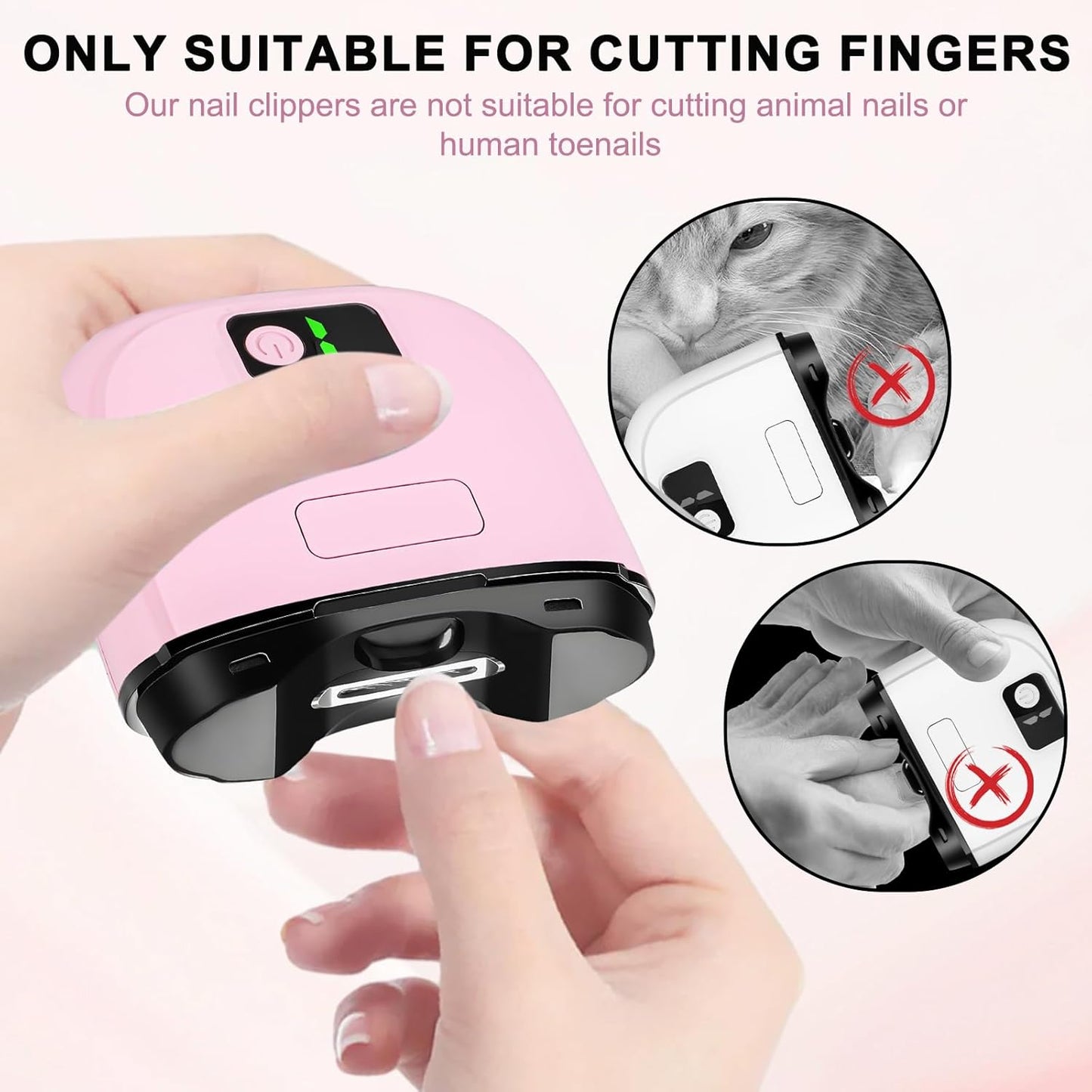 CoralBond Electric Nail Clippers Pink Adjustable Automatic LED Lights VB085