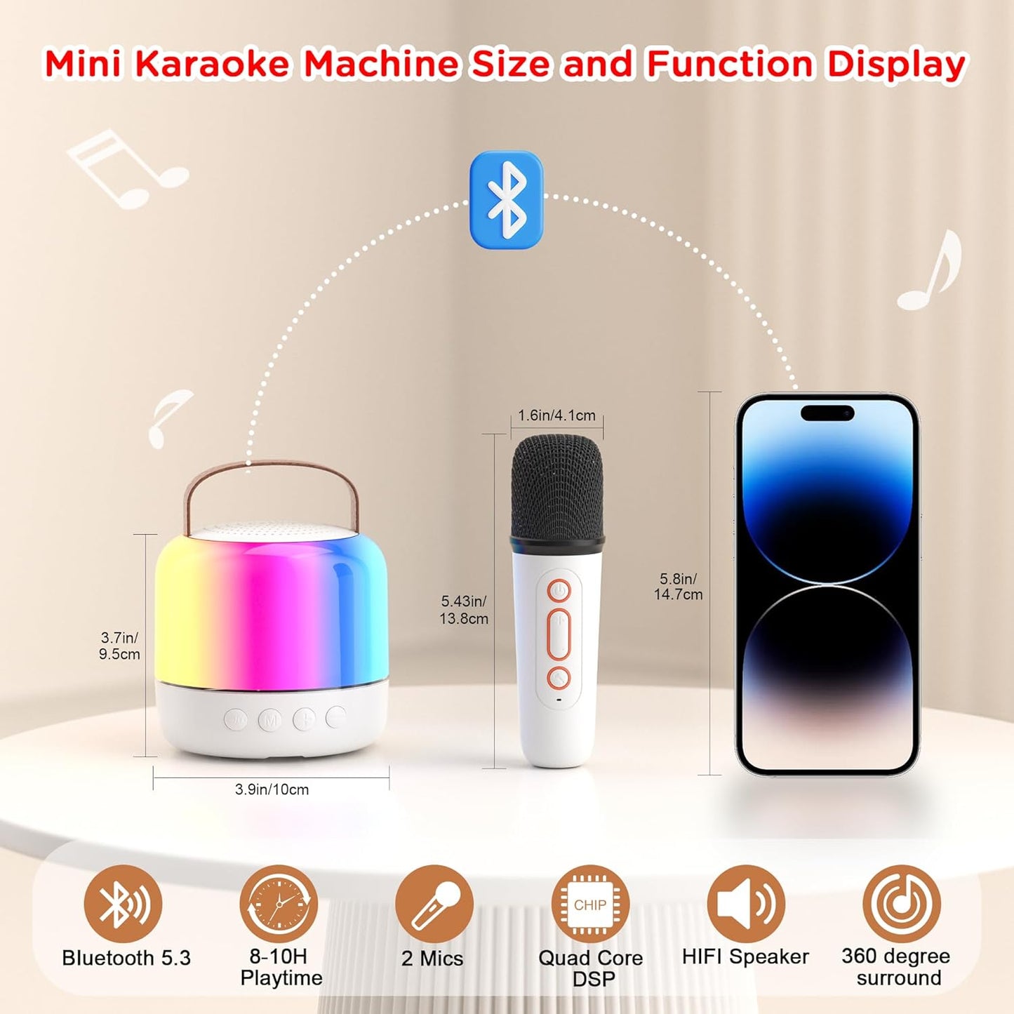 CoralBond Portable Mini Karaoke Machine 2 Wireless Microphones LED Home Party VB022