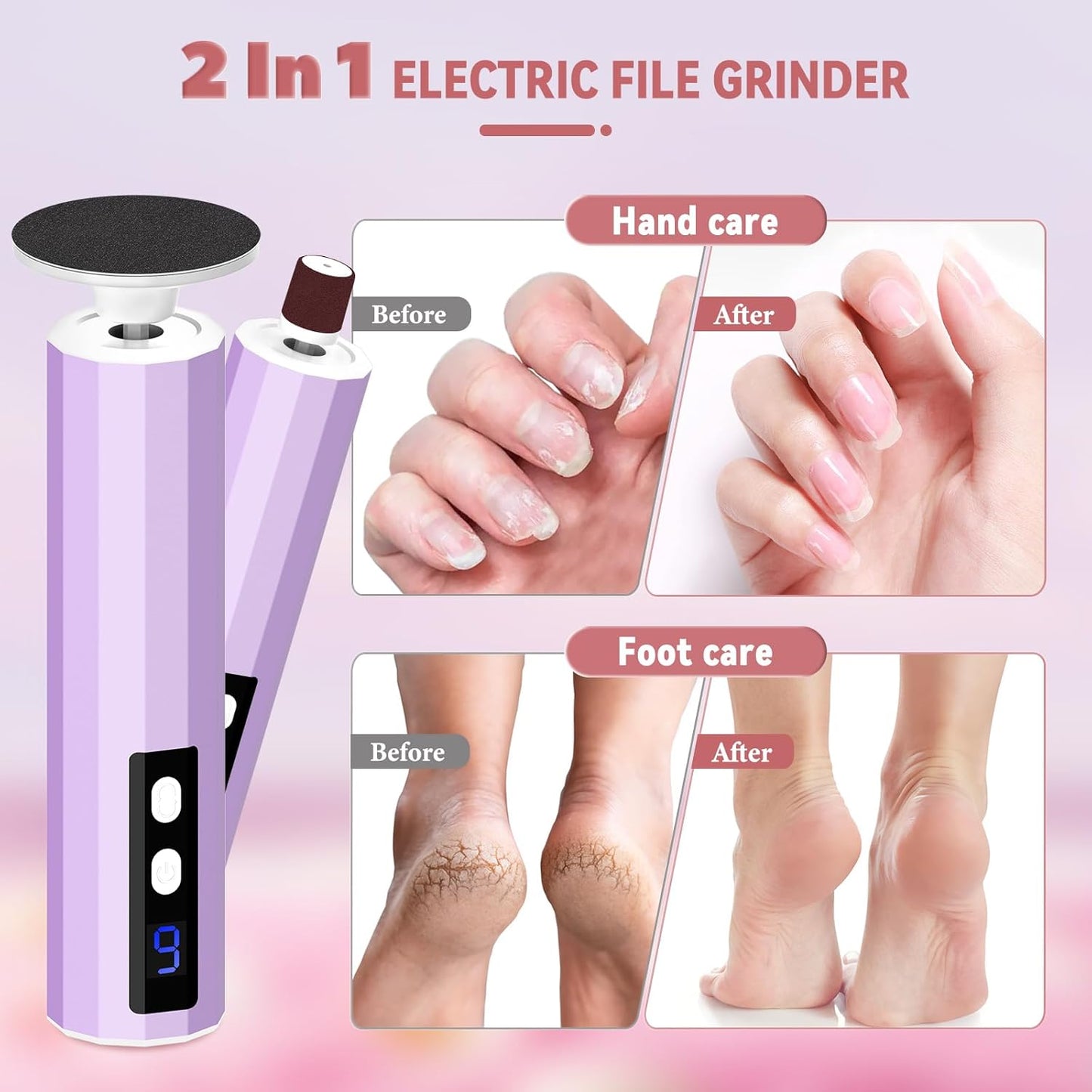 CoralBond Electric Foot Feet Callus Remover Purple Rechargeable Adjustable Speed File VB076