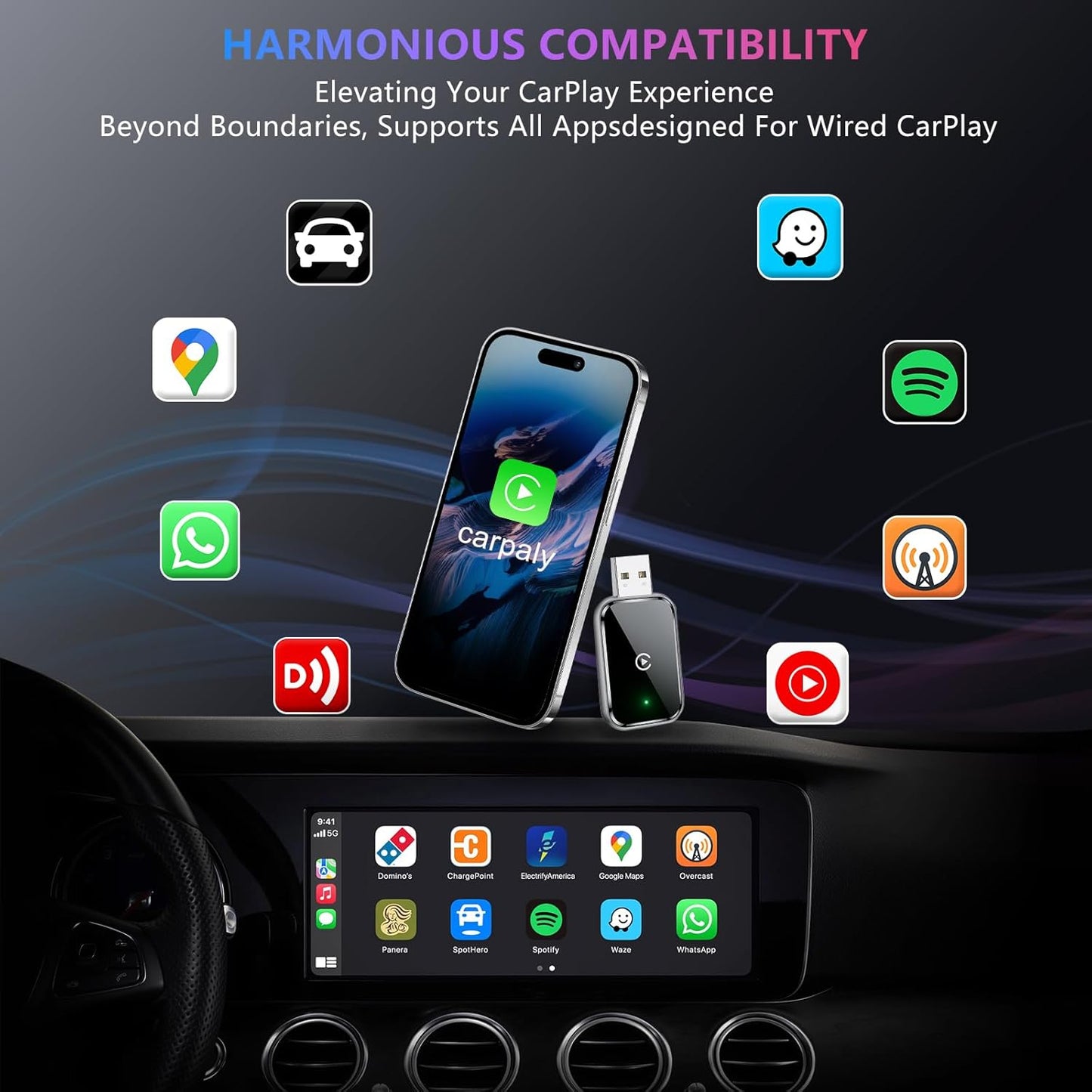 CoralBond Wireless CarPlay Adapter Apple Convert Wired iPhone VB111