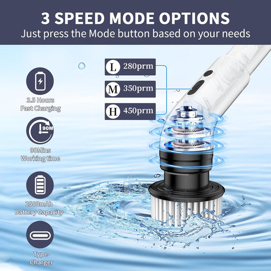 CoralBond 450 RPM Cordless Electric Spin Brush Scrubber Shower Cleaner VB054