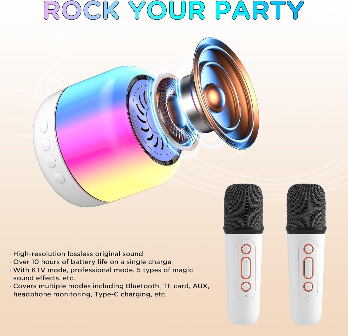 CoralBond Portable Mini Karaoke Machine 2 Wireless Microphones LED Home Party VB022