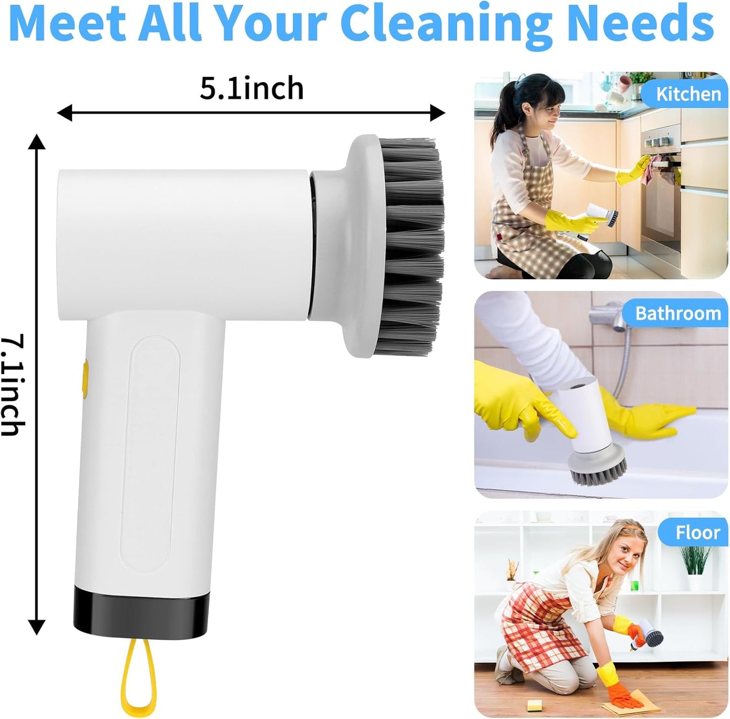 CoralBond 3000ma Cordless Electric Spin Brush Scrubber Handheld Cleaning VB060