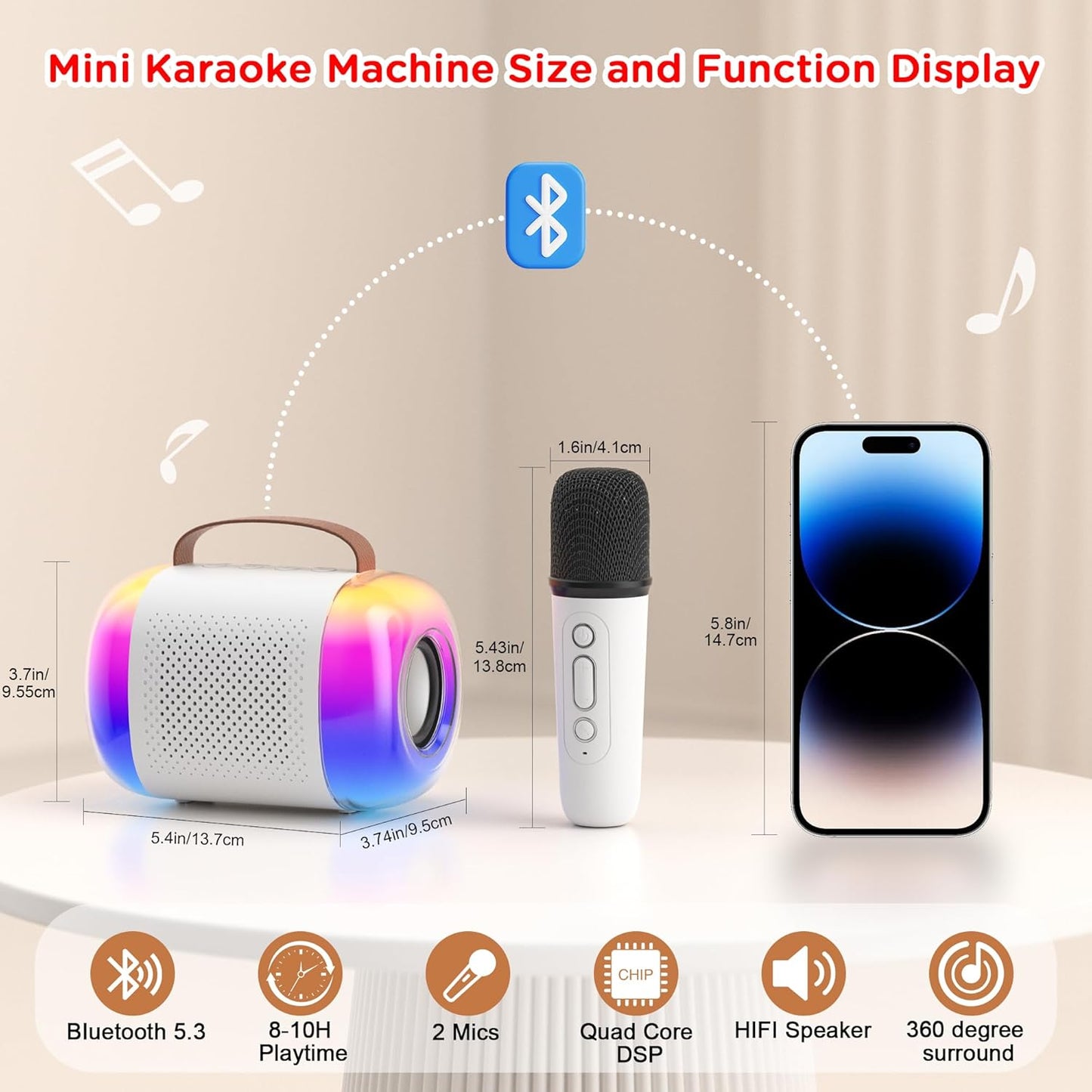 CoralBond Portable Mini Karaoke Machine 2 Wireless Microphones LED Home Party VB020