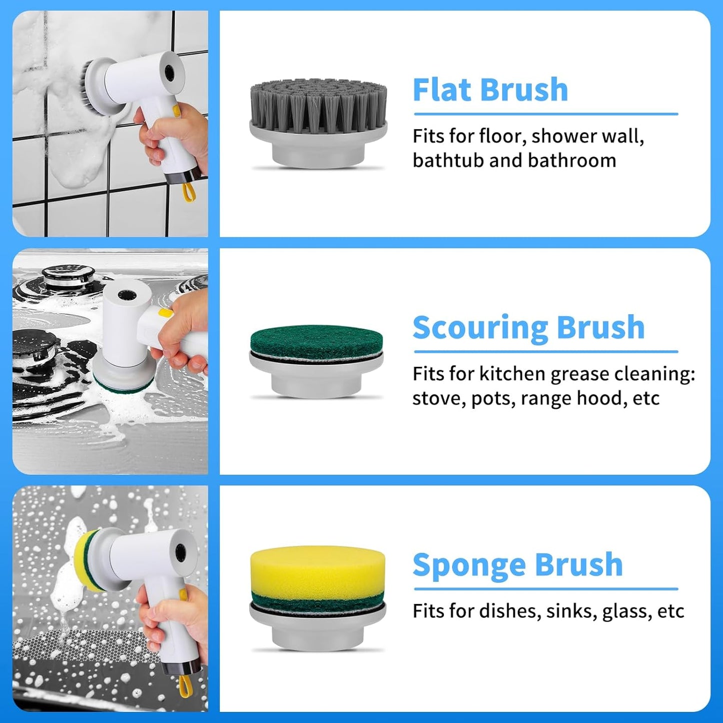 CoralBond 3000ma Cordless Electric Spin Brush Scrubber Handheld Cleaning VB060