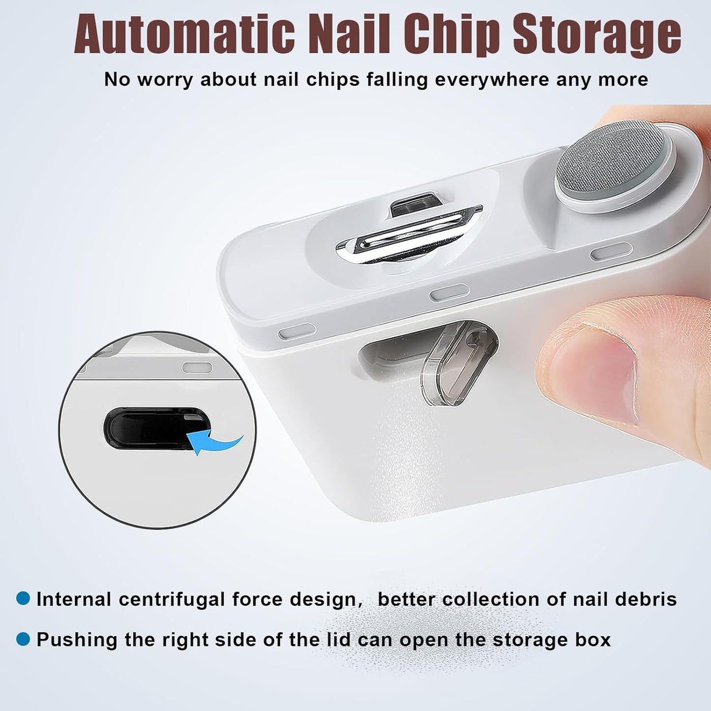 CoralBond 2 in-1 Electric Nail Clipper Trimmer Polisher White Automatic Fingernail File Light VB083