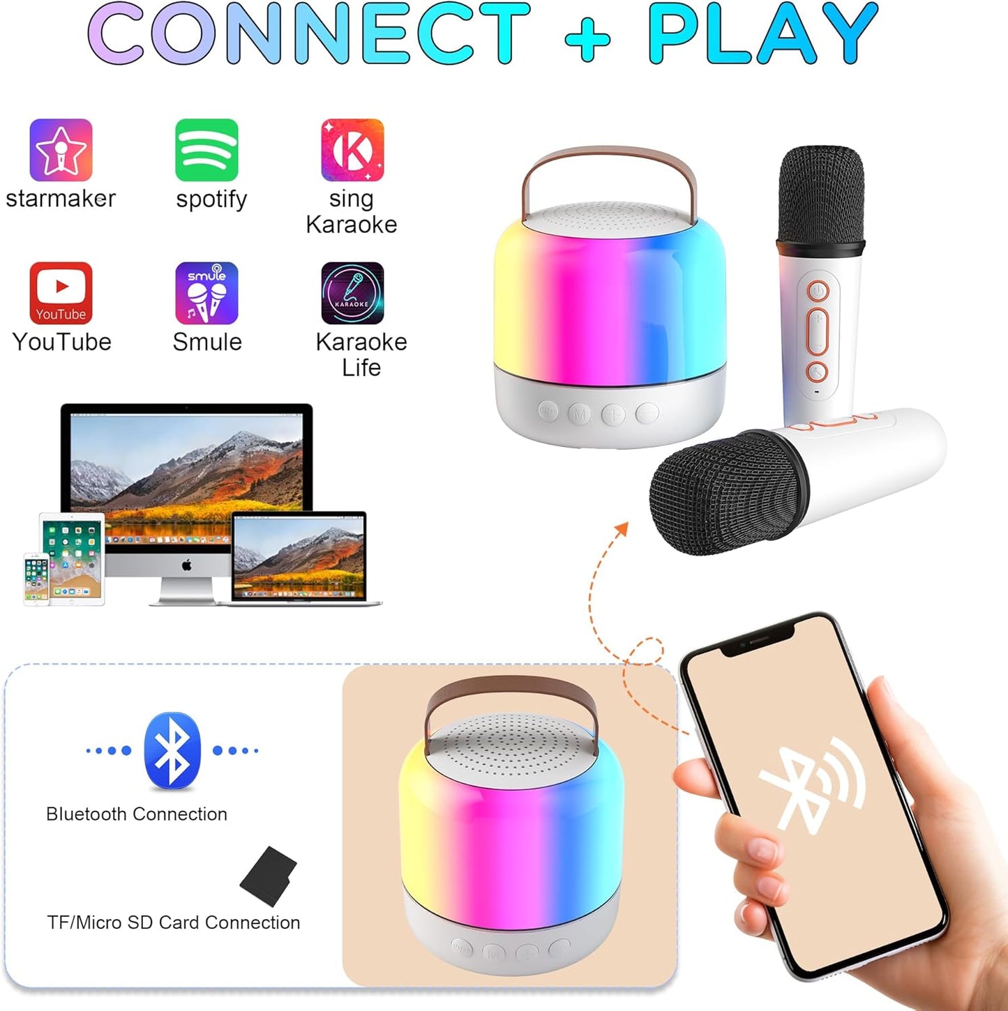 CoralBond Portable Mini Karaoke Machine 2 Wireless Microphones LED Home Party VB022