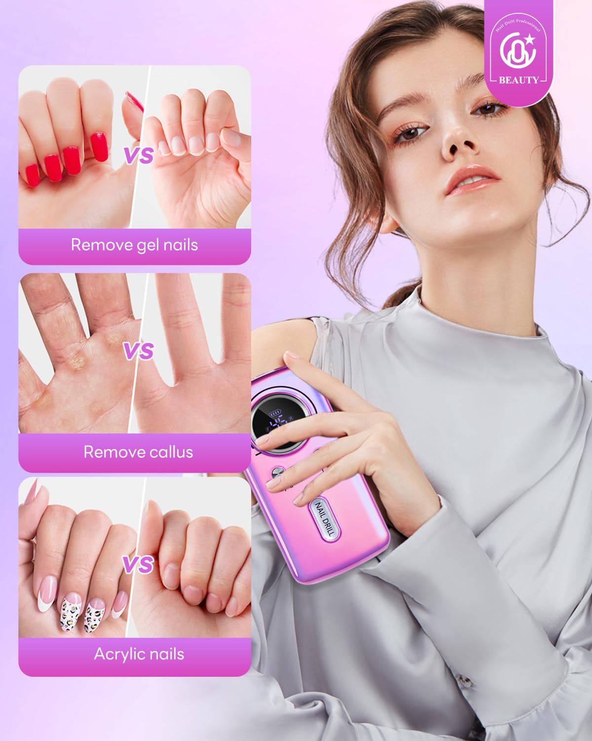 CoralBond Professional Electric Nail Drill Portable Cordless Rechargeable File Kit 45000 RPM VB119