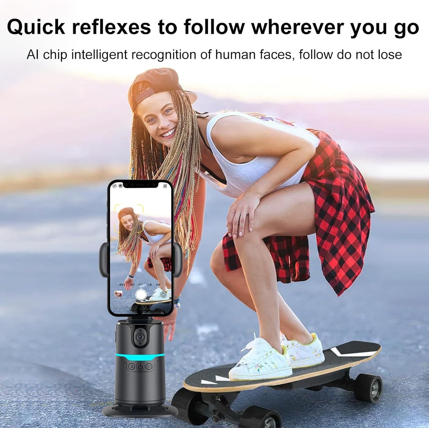CoralBond Auto Face Tracking Smart Tripod 360 Rotation Stand AI VB100