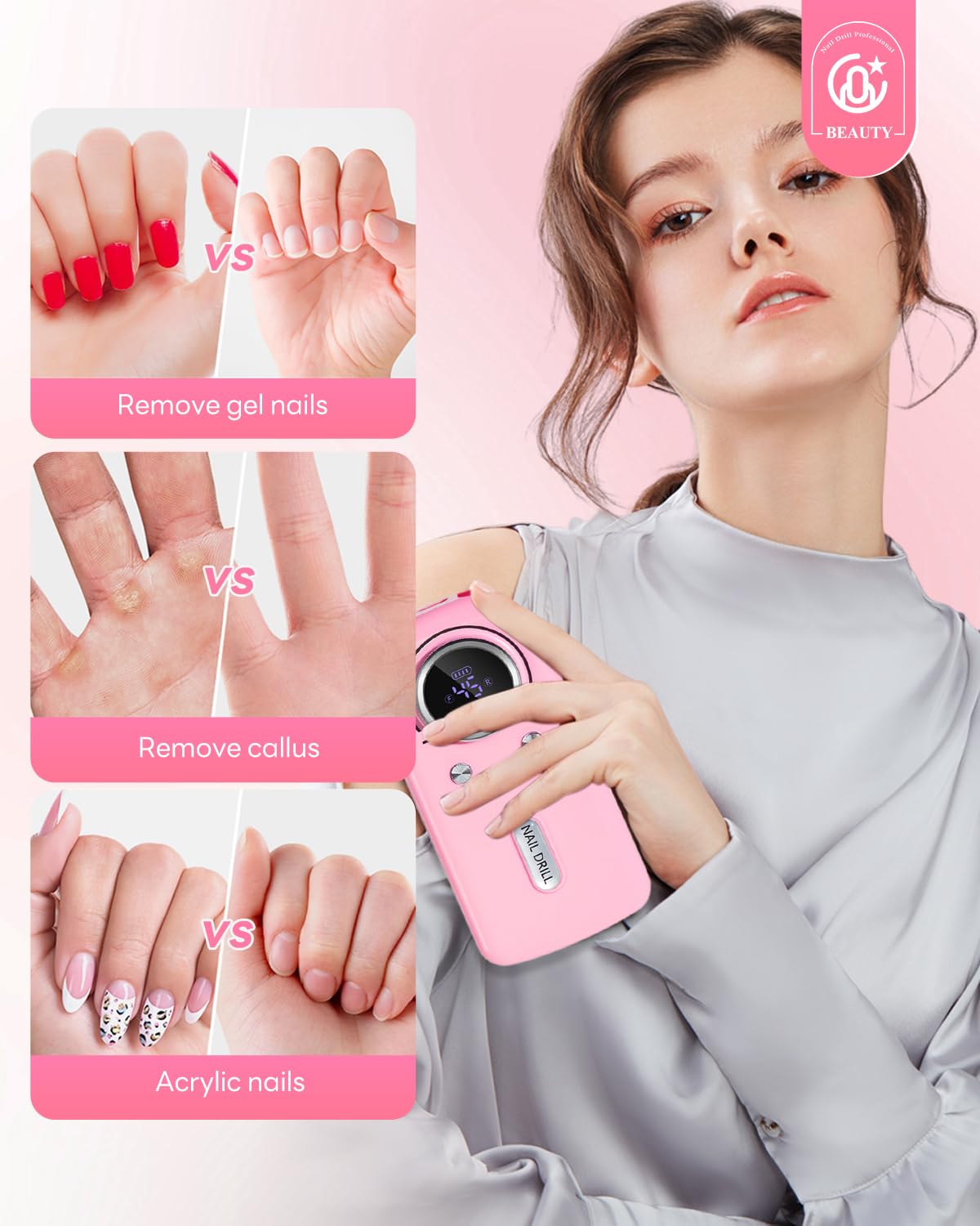 CoralBond Professional Electric Nail Drill 45000 RPM Cordless Portable Rechargeable File Kit VB118