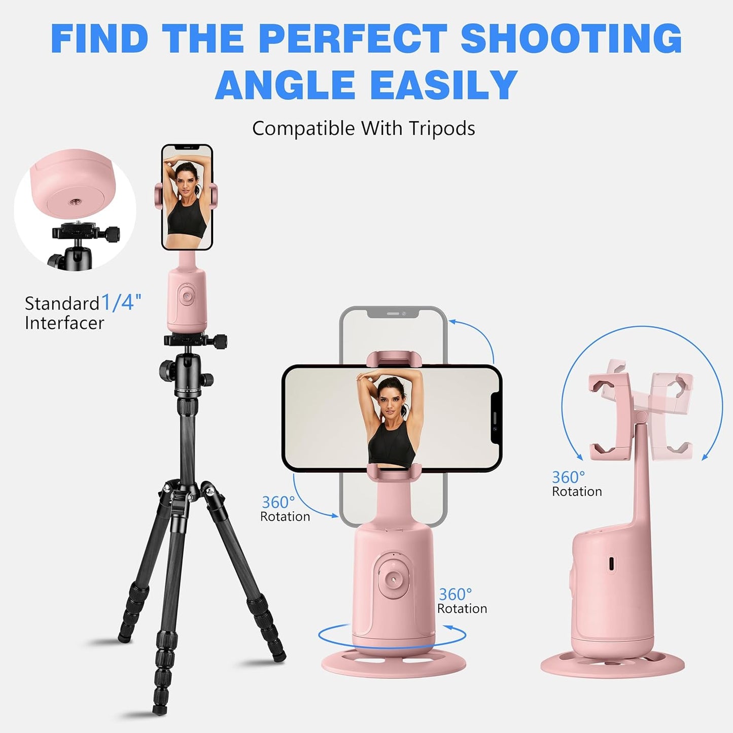 CoralBond Auto Face Tracking Smart Tripod Pink Remote Selfie Vlog Stick Gesture Control VB098