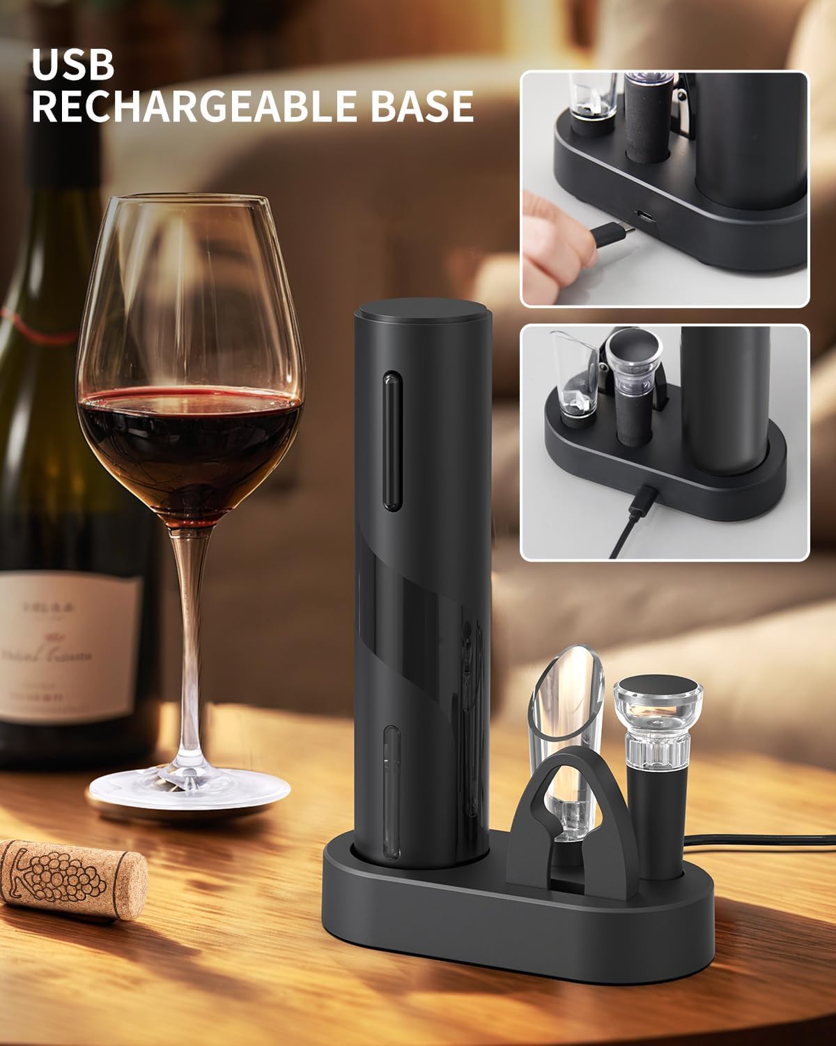 CoralBond Cordless Electric Wine Bottle Opener Corkscrew Set Rechargeable VB025