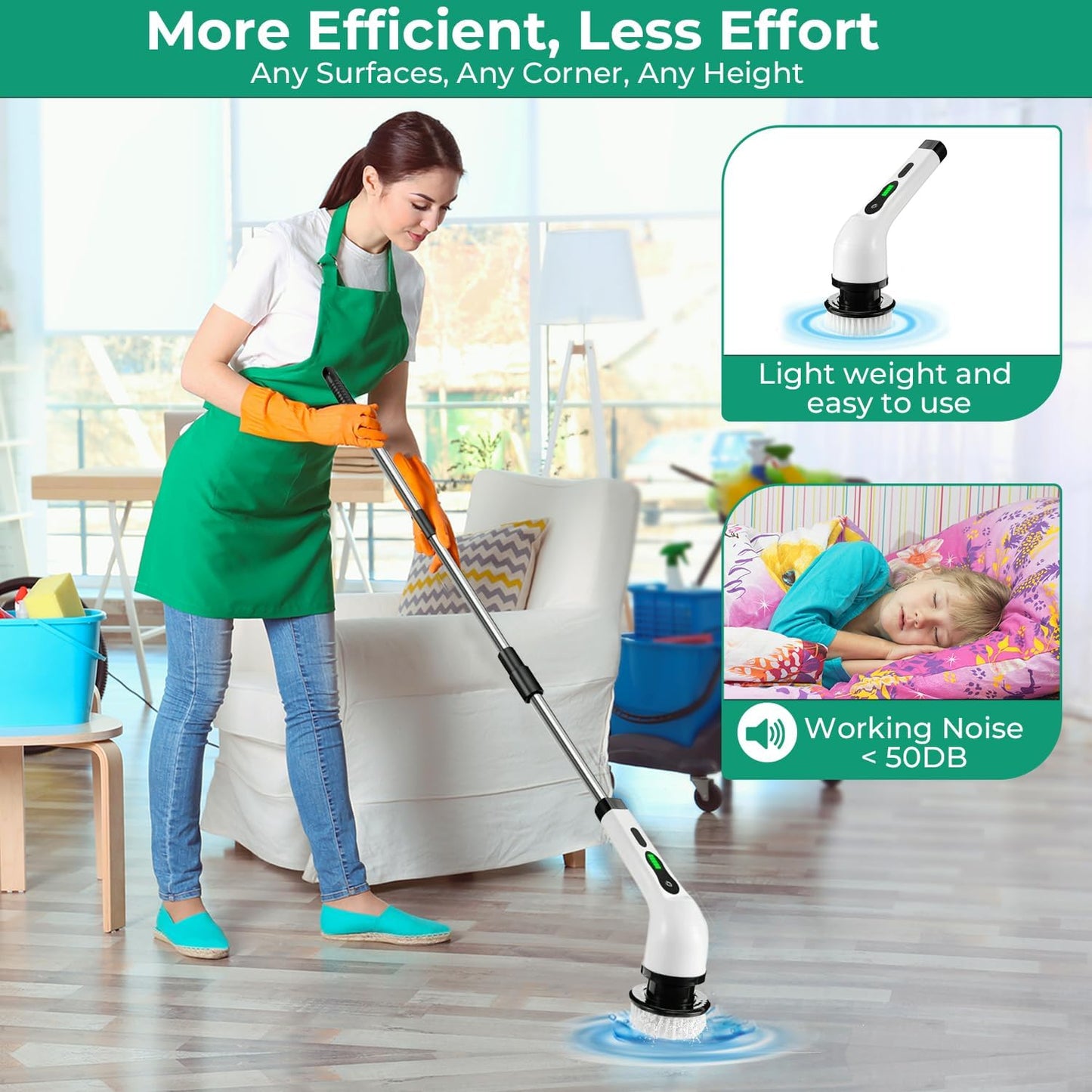 CoralBond High Power Cordless Electric Rotating Spin Cleaning Brush Scrubber Multi Surface Pads Adjustable Angle Duster VB057