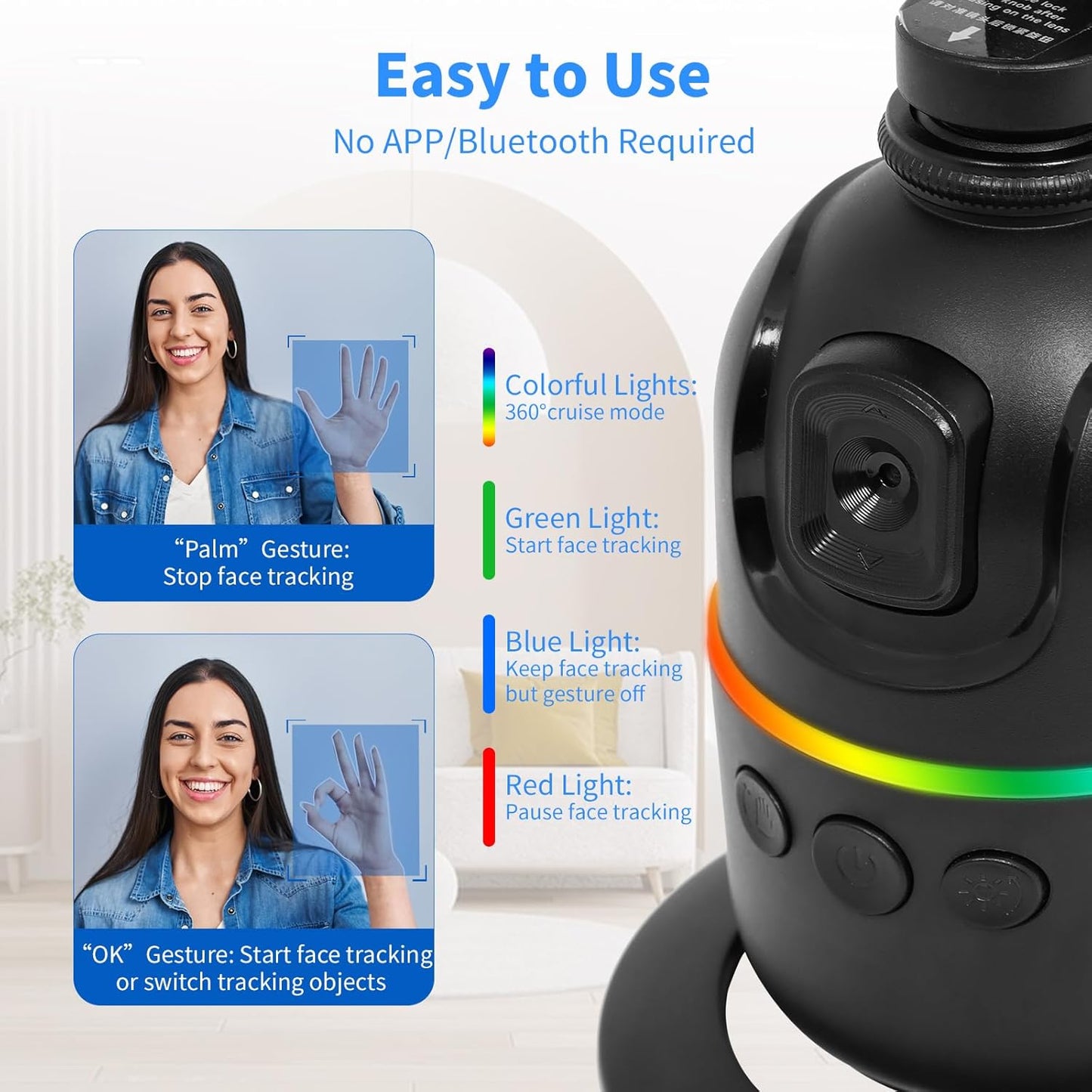 CoralBond Auto Face Body Tracking Smart Tripod 360° Rotation Phone Holder Fill Light Stand VB099