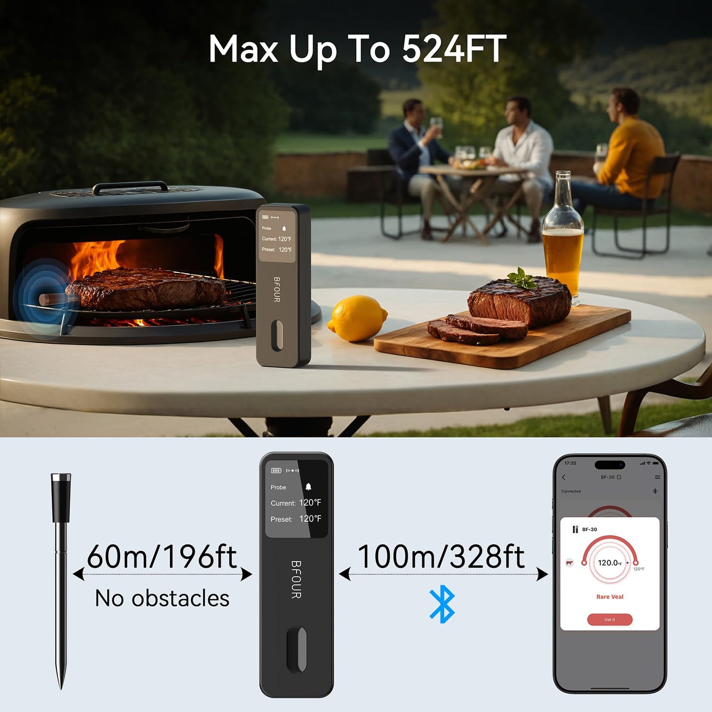 CoralBond Smart Wireless Bluetooth Digital Meat Food Cooking Thermometer LCD VB017