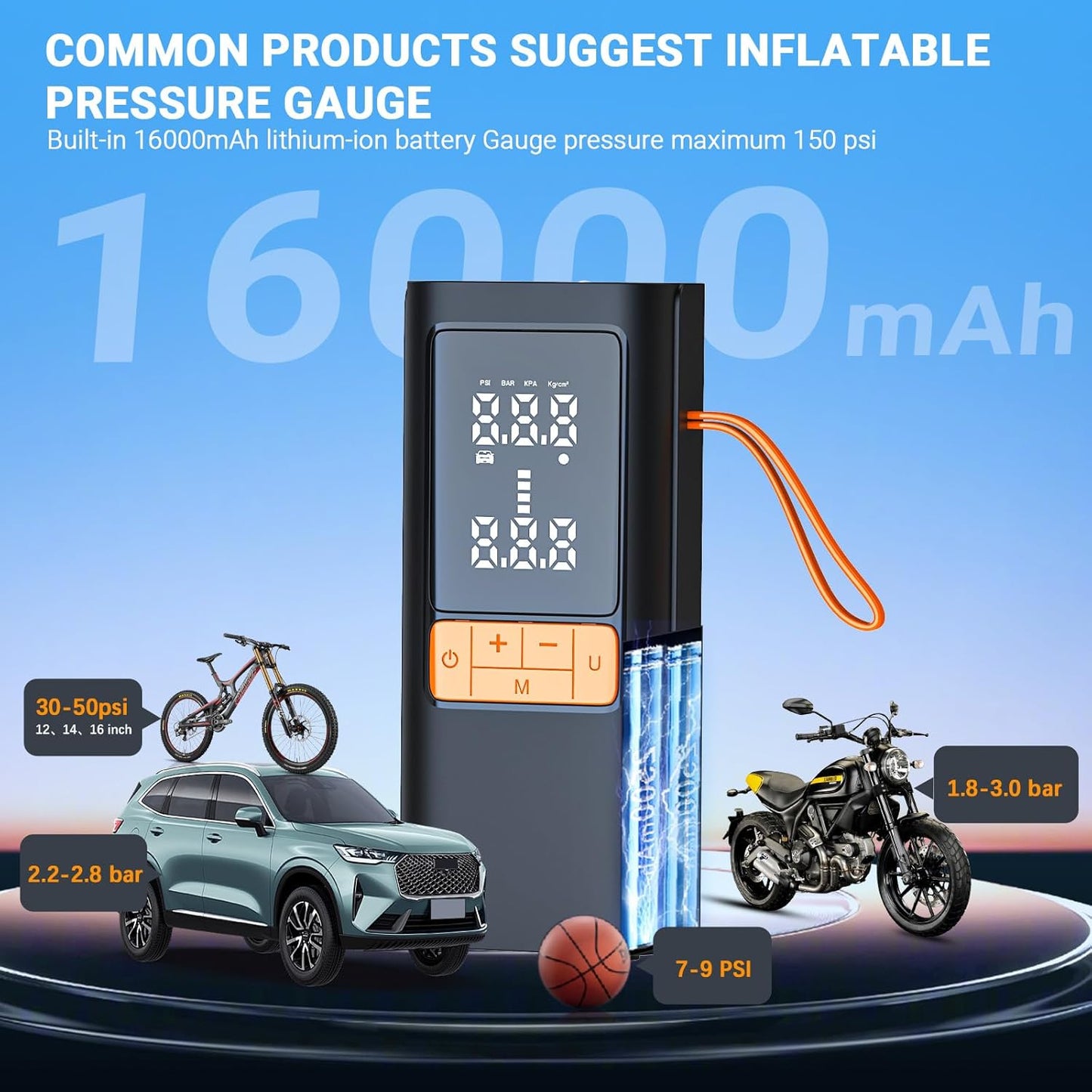 CoralBond 150PSI Portable Tire Inflator Air Compressor Pump Car Accessory VB008