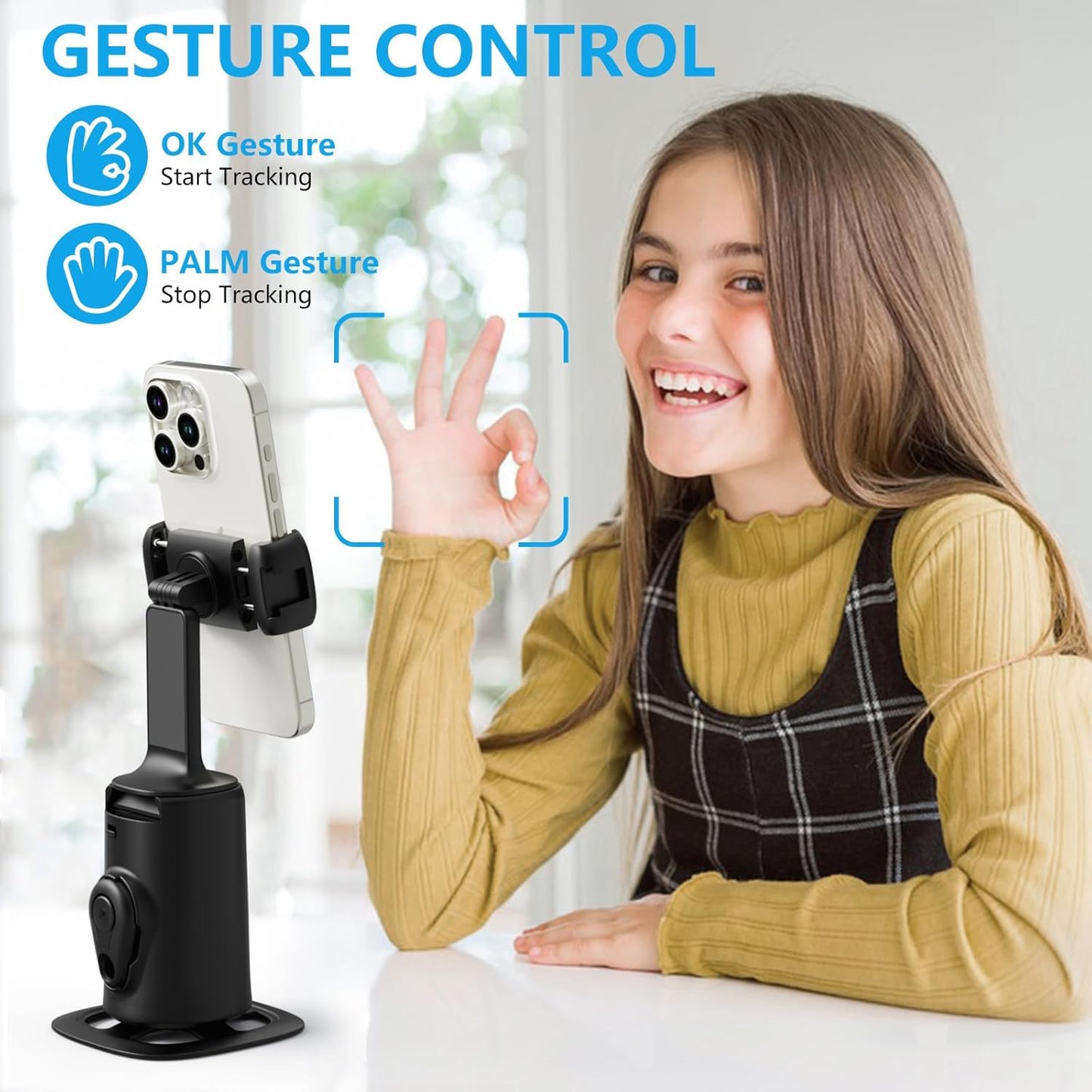 CoralBond Auto Face Tracking Smart Tripod 360° Rotation Body Phone Camera Mount Gesture Control VB102